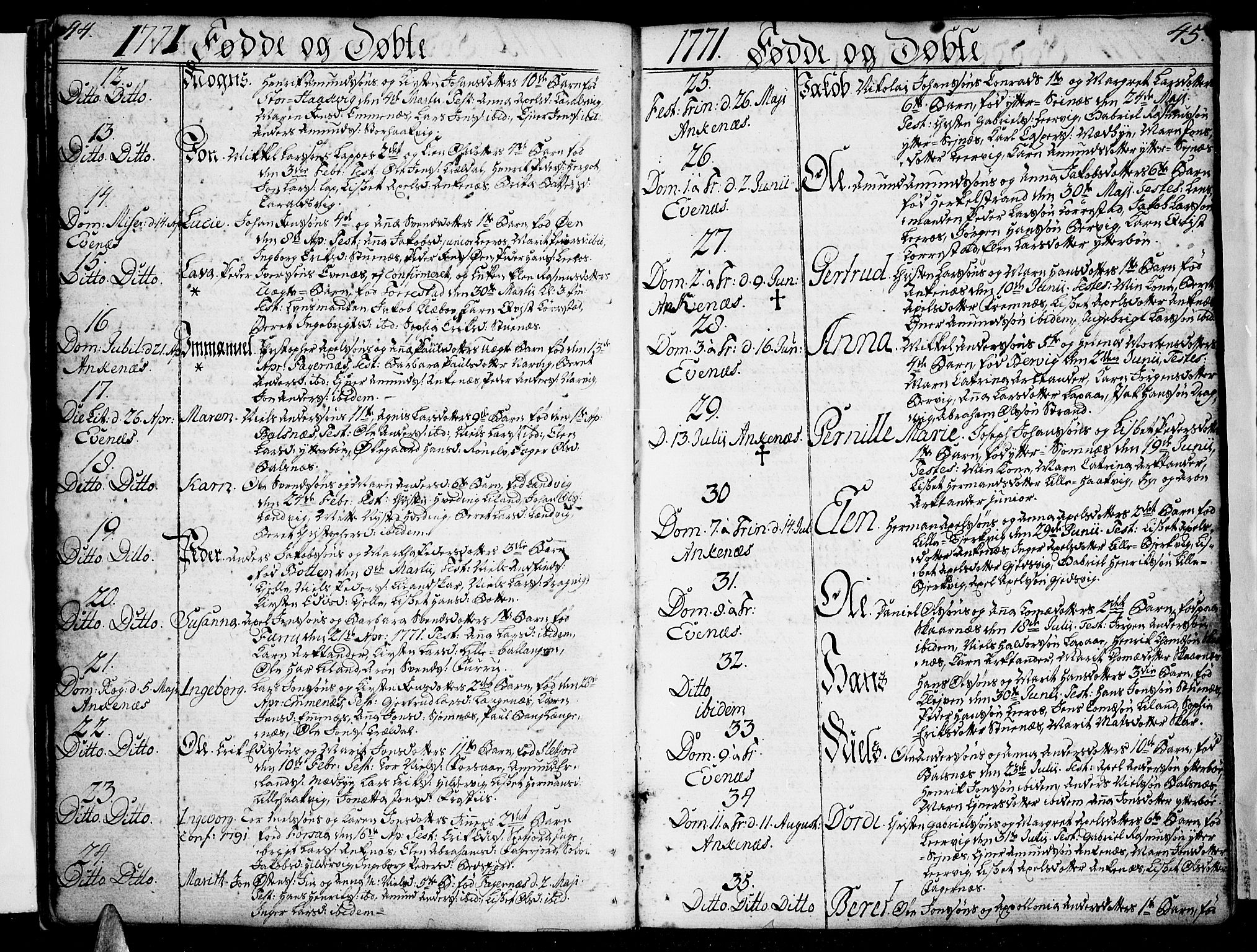 Ministerialprotokoller, klokkerbøker og fødselsregistre - Nordland, SAT/A-1459/863/L0892: Parish register (official) no. 863A04, 1765-1794, p. 44-45