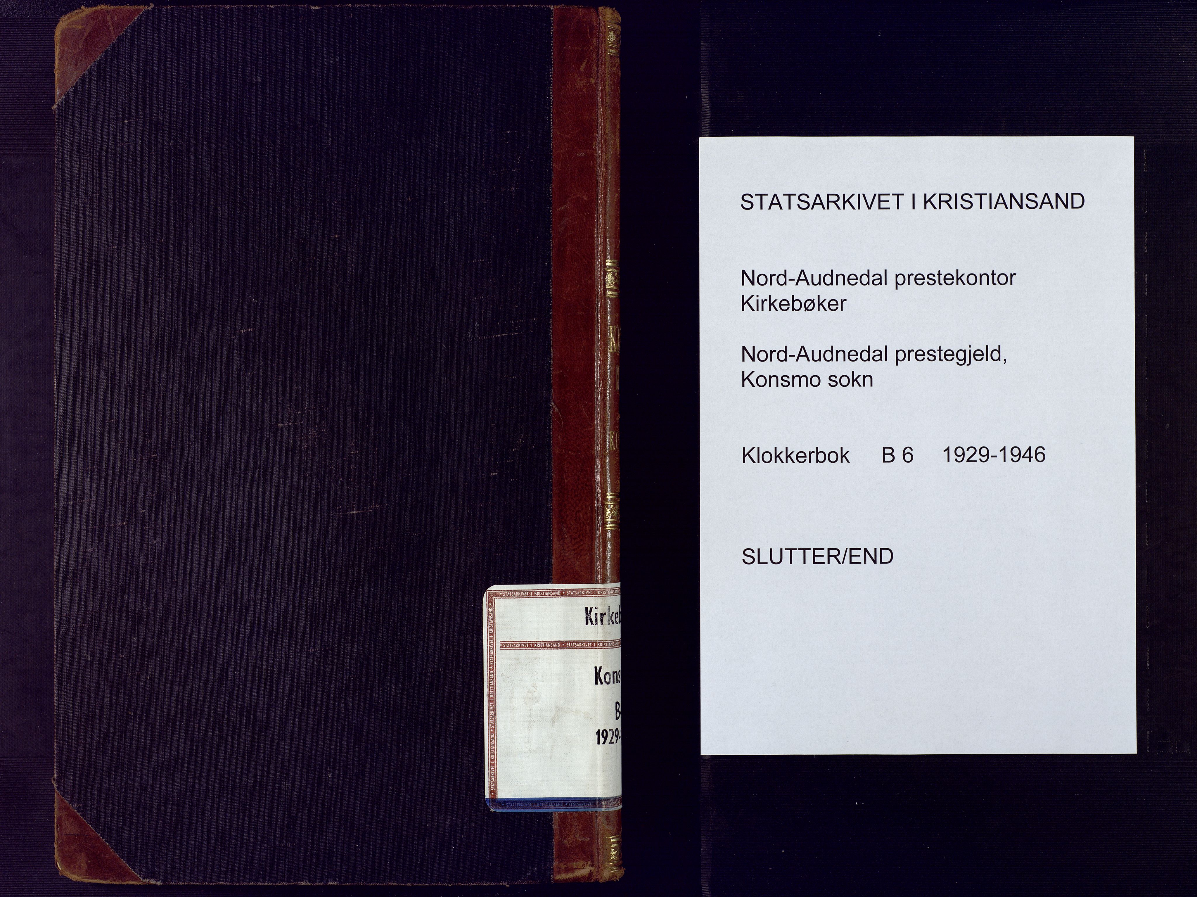 Nord-Audnedal sokneprestkontor, SAK/1111-0032/F/Fb/Fba/L0006: Parish register (copy) no. B 6, 1929-1946