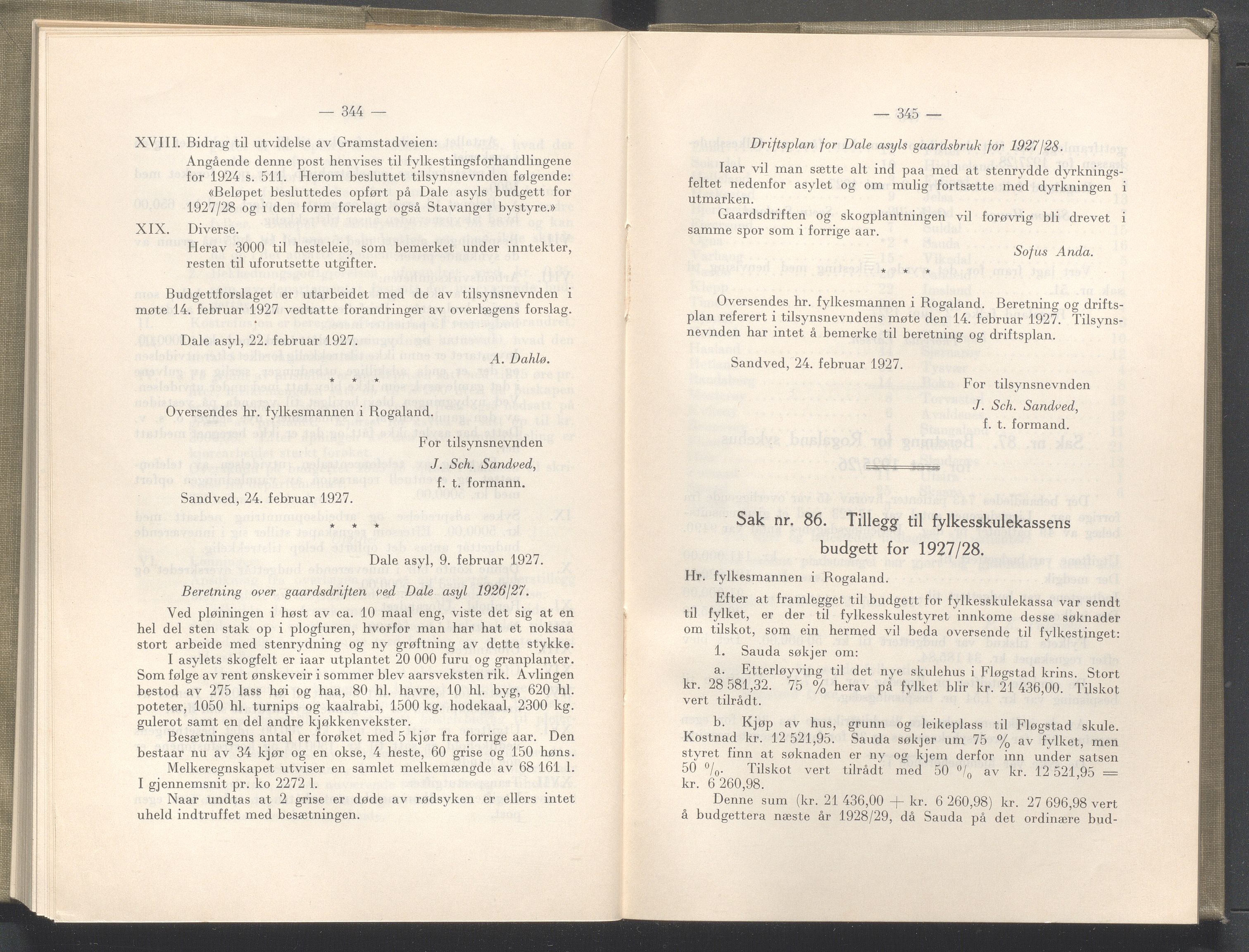 Rogaland fylkeskommune - Fylkesrådmannen , IKAR/A-900/A/Aa/Aaa/L0046: Møtebok , 1927, p. 344-345