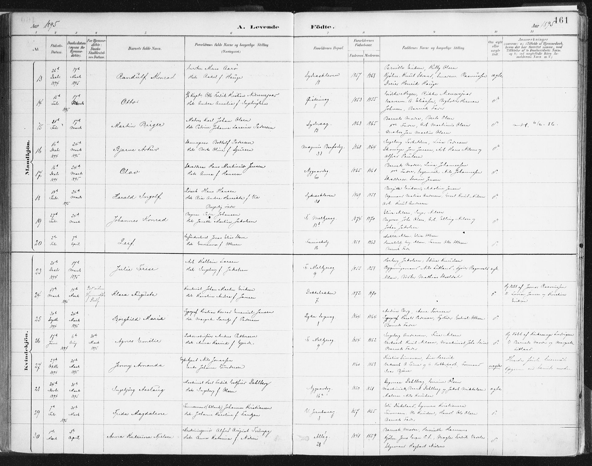 Johanneskirken sokneprestembete, AV/SAB-A-76001/H/Haa/L0001: Parish register (official) no. A 1, 1885-1900, p. 161