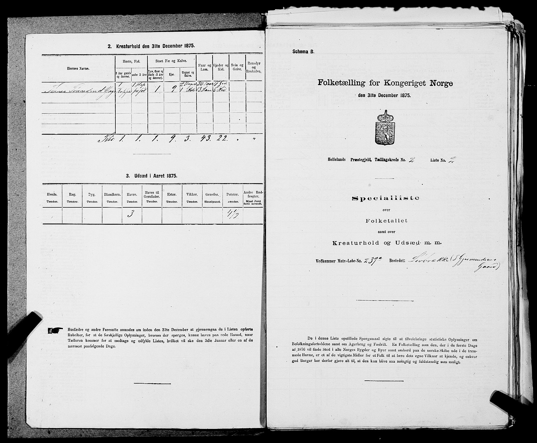 SAST, 1875 census for 1115P Helleland, 1875, p. 676