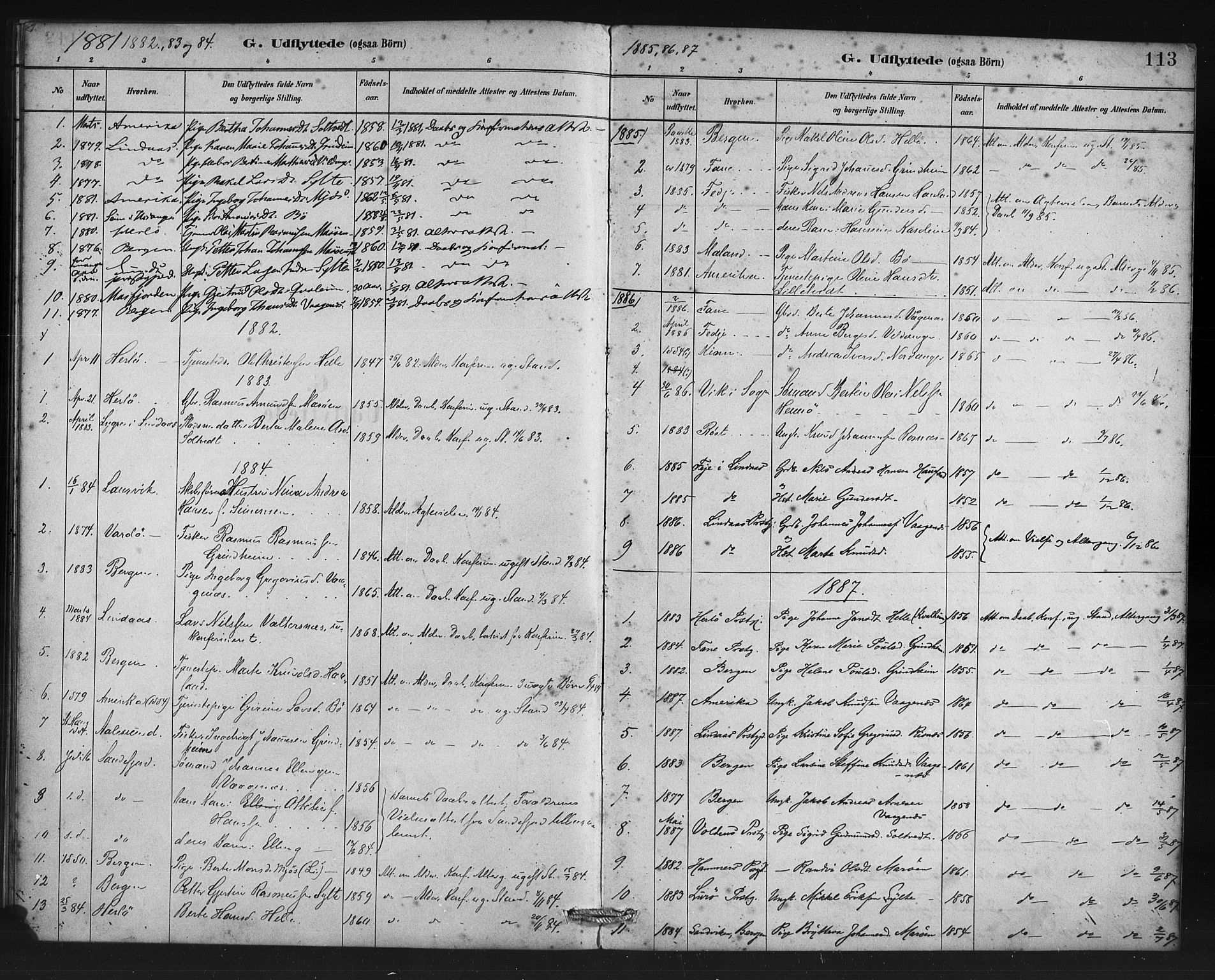 Manger sokneprestembete, SAB/A-76801/H/Haa: Parish register (official) no. C 1, 1881-1890, p. 113