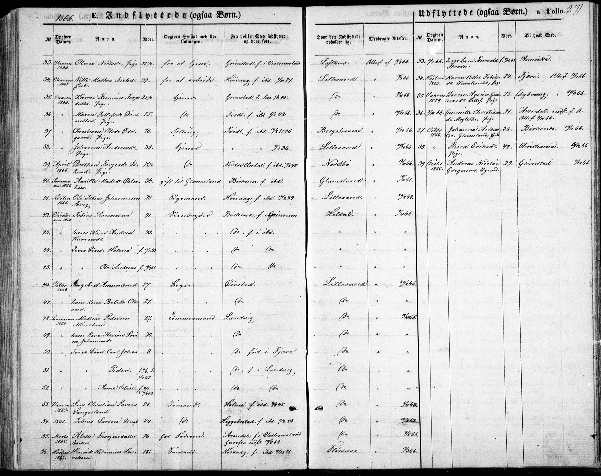 Vestre Moland sokneprestkontor, AV/SAK-1111-0046/F/Fb/Fbb/L0004: Parish register (copy) no. B 4, 1861-1872, p. 271