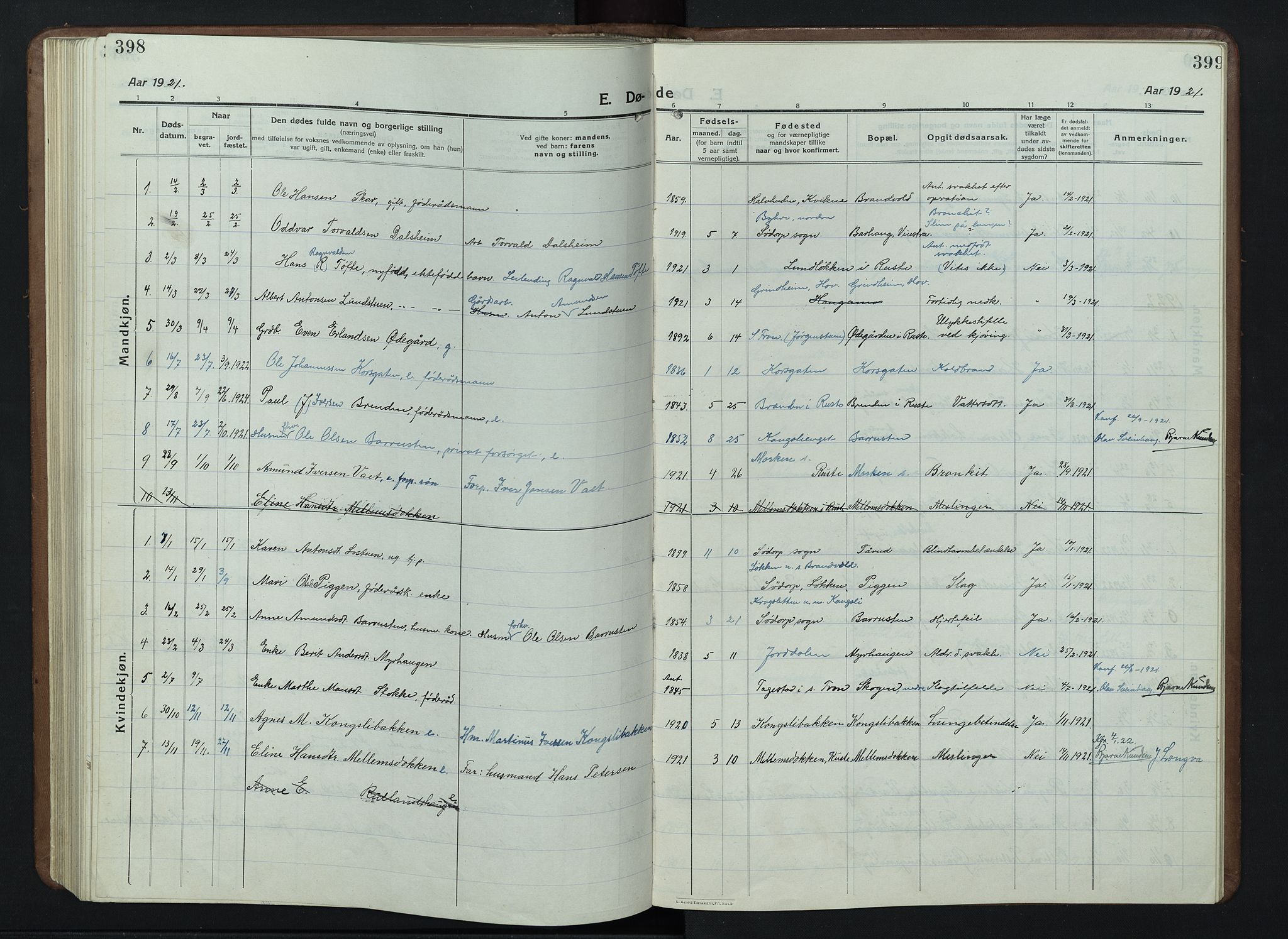 Nord-Fron prestekontor, SAH/PREST-080/H/Ha/Hab/L0007: Parish register (copy) no. 7, 1915-1946, p. 398-399