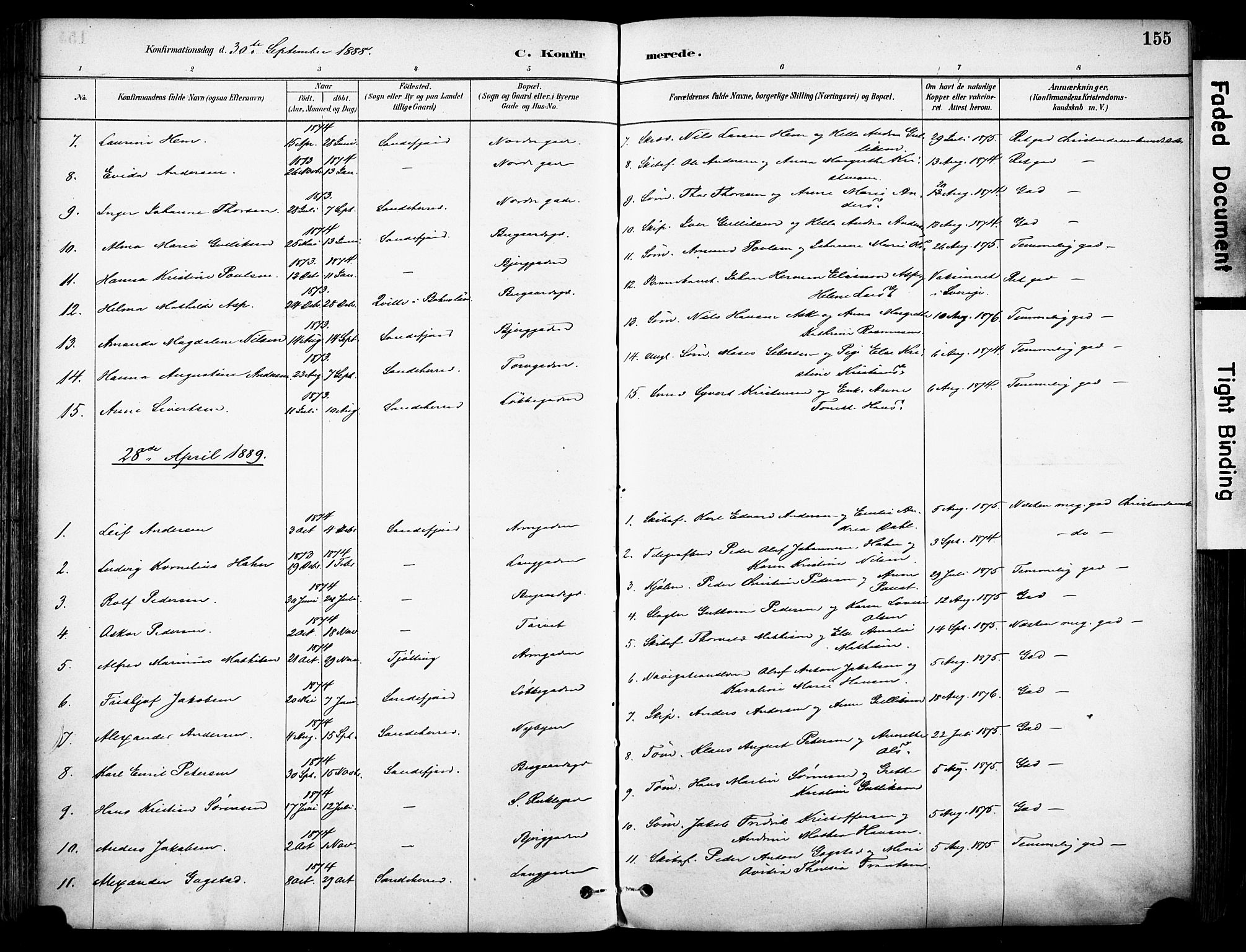 Sandefjord kirkebøker, SAKO/A-315/F/Fa/L0002: Parish register (official) no. 2, 1880-1894, p. 155