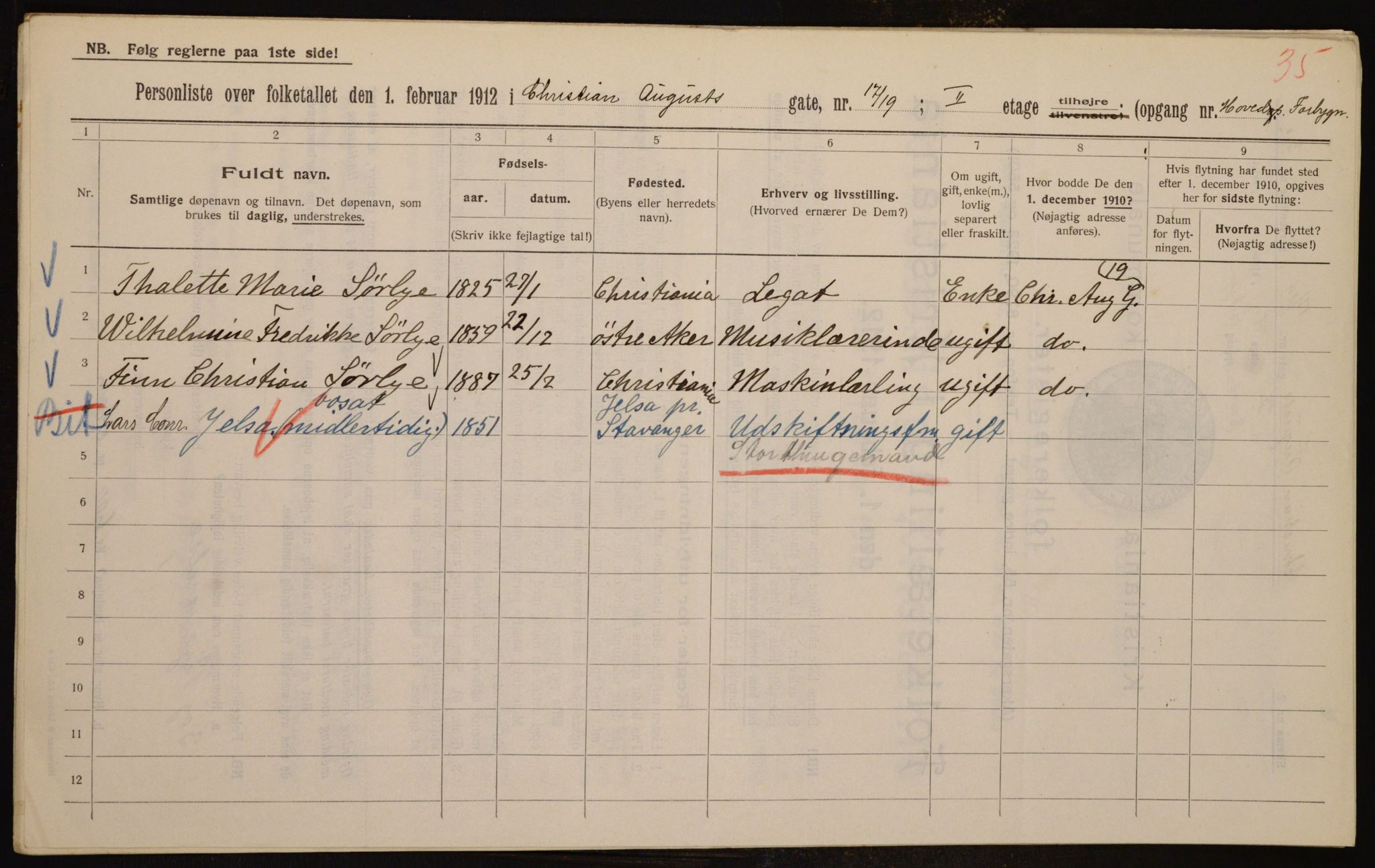 OBA, Municipal Census 1912 for Kristiania, 1912, p. 54341
