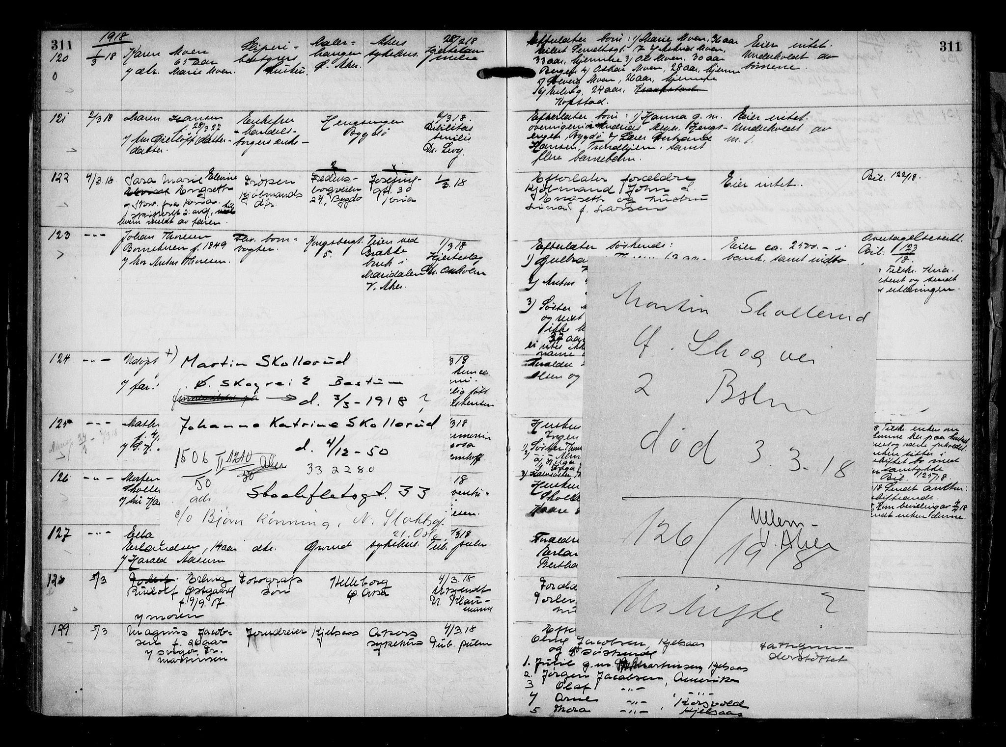 Aker kriminaldommer, skifte- og auksjonsforvalterembete, AV/SAO-A-10452/H/Hb/Hba/Hbaa/L0004: Dødsfallsprotokoll, 1914-1918, p. 311