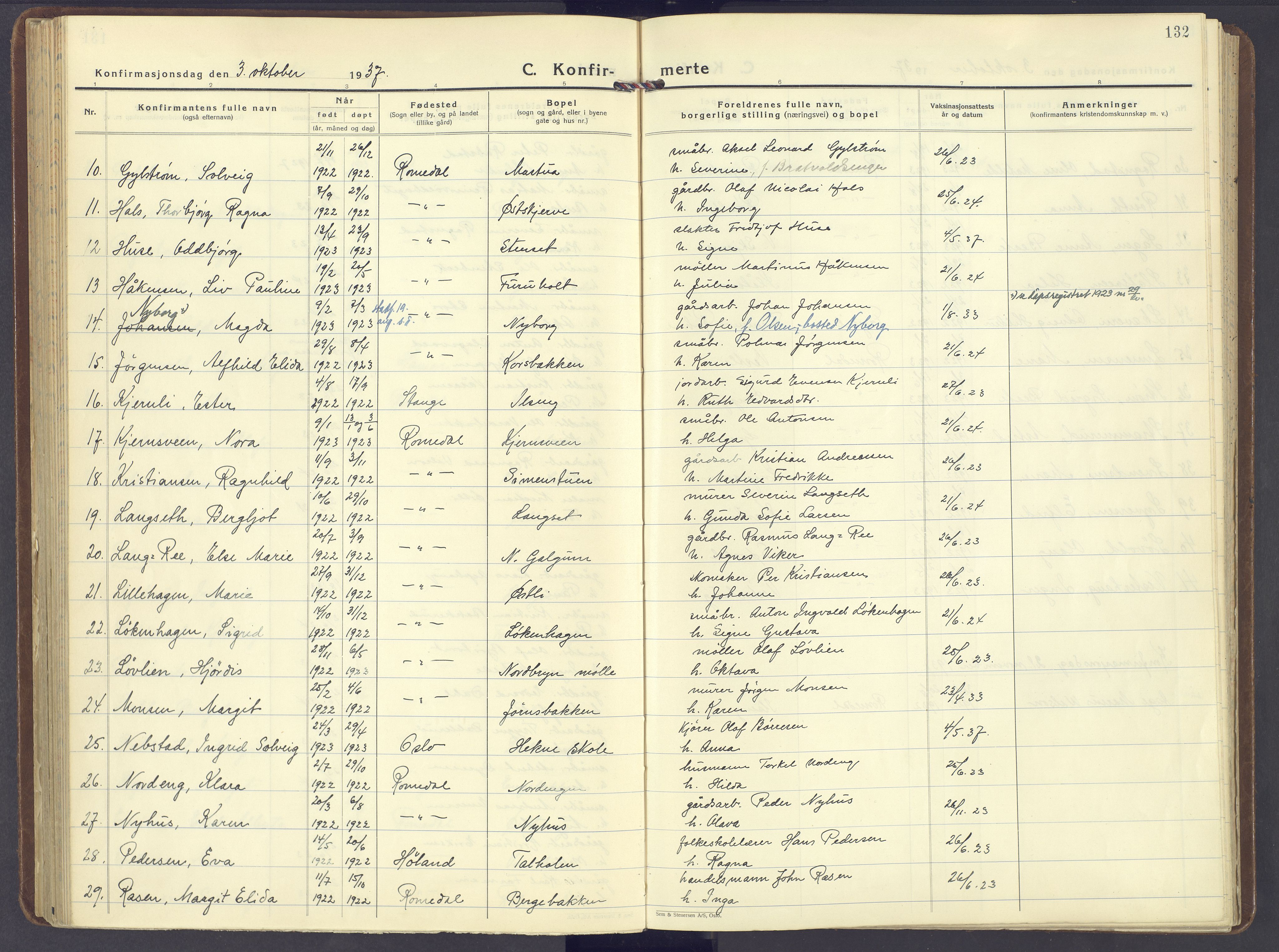 Romedal prestekontor, SAH/PREST-004/K/L0014: Parish register (official) no. 14, 1936-1949, p. 132