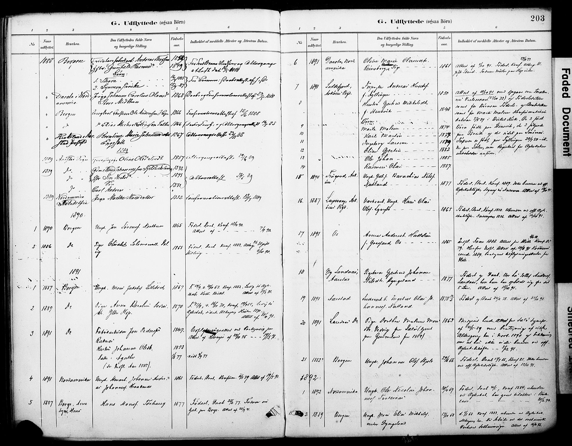Fana Sokneprestembete, SAB/A-75101/H/Haa/Haai/L0002: Parish register (official) no. I 2, 1888-1899, p. 203
