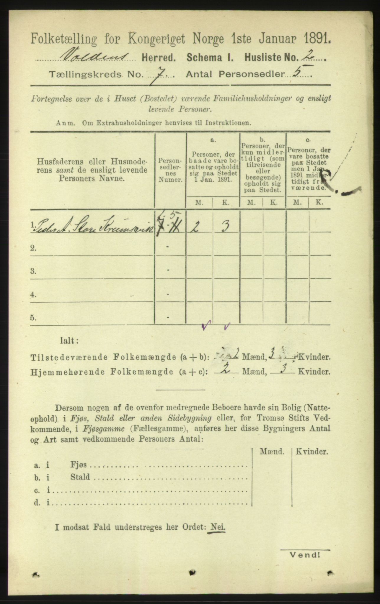 RA, 1891 census for 1519 Volda, 1891, p. 3285