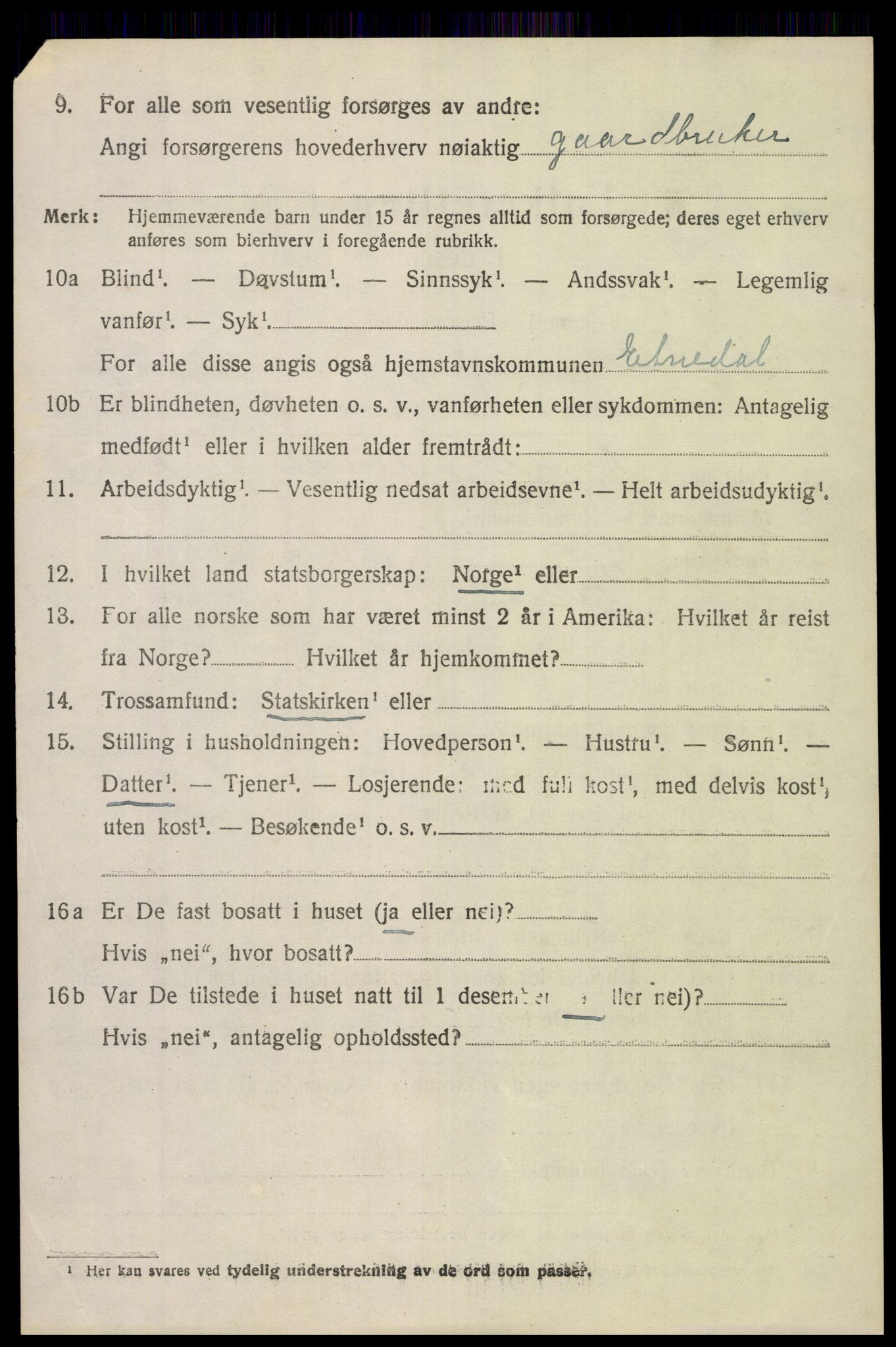 SAH, 1920 census for Etnedal, 1920, p. 2887