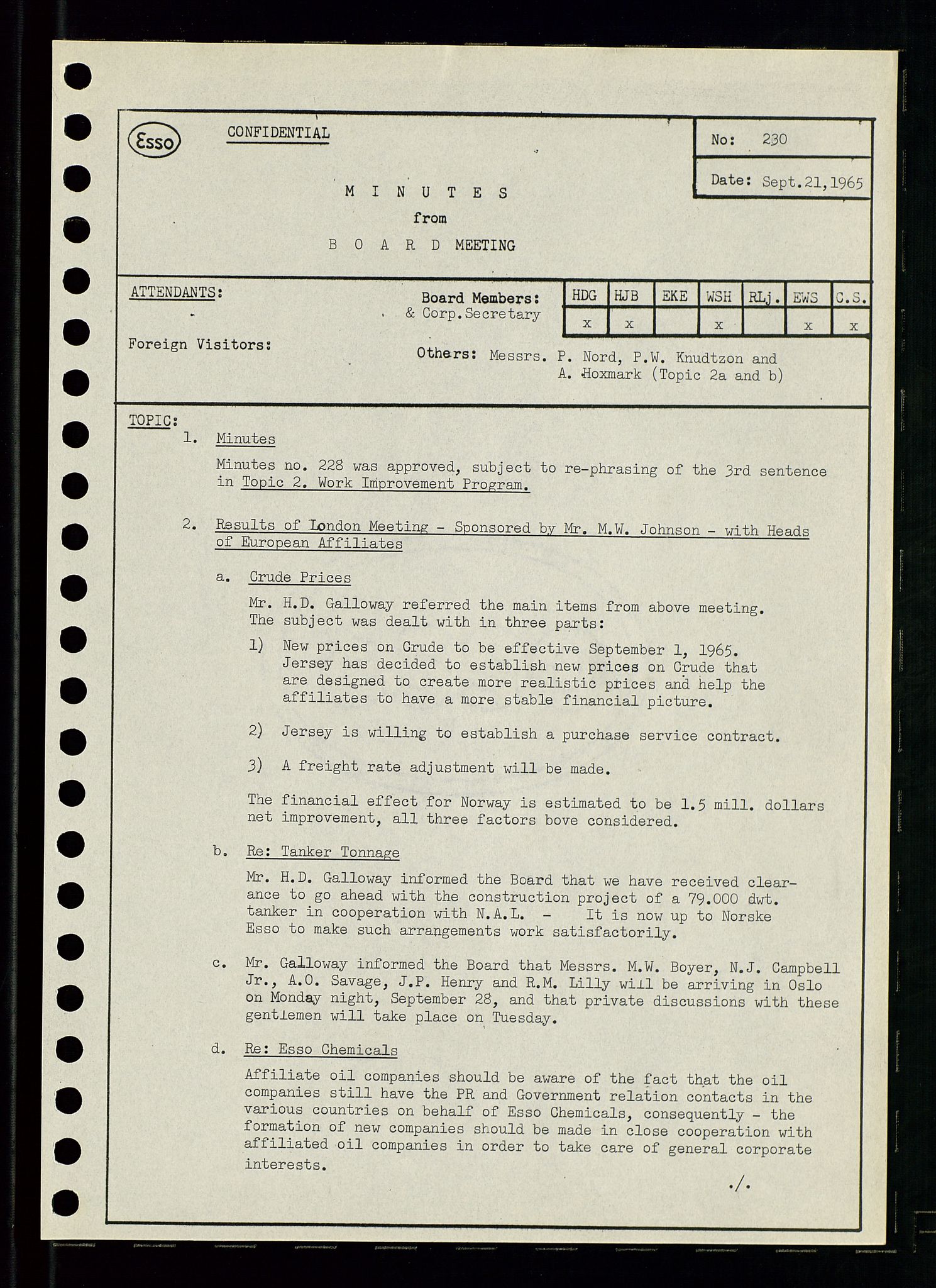 Pa 0982 - Esso Norge A/S, AV/SAST-A-100448/A/Aa/L0002/0001: Den administrerende direksjon Board minutes (styrereferater) / Den administrerende direksjon Board minutes (styrereferater), 1965, p. 49