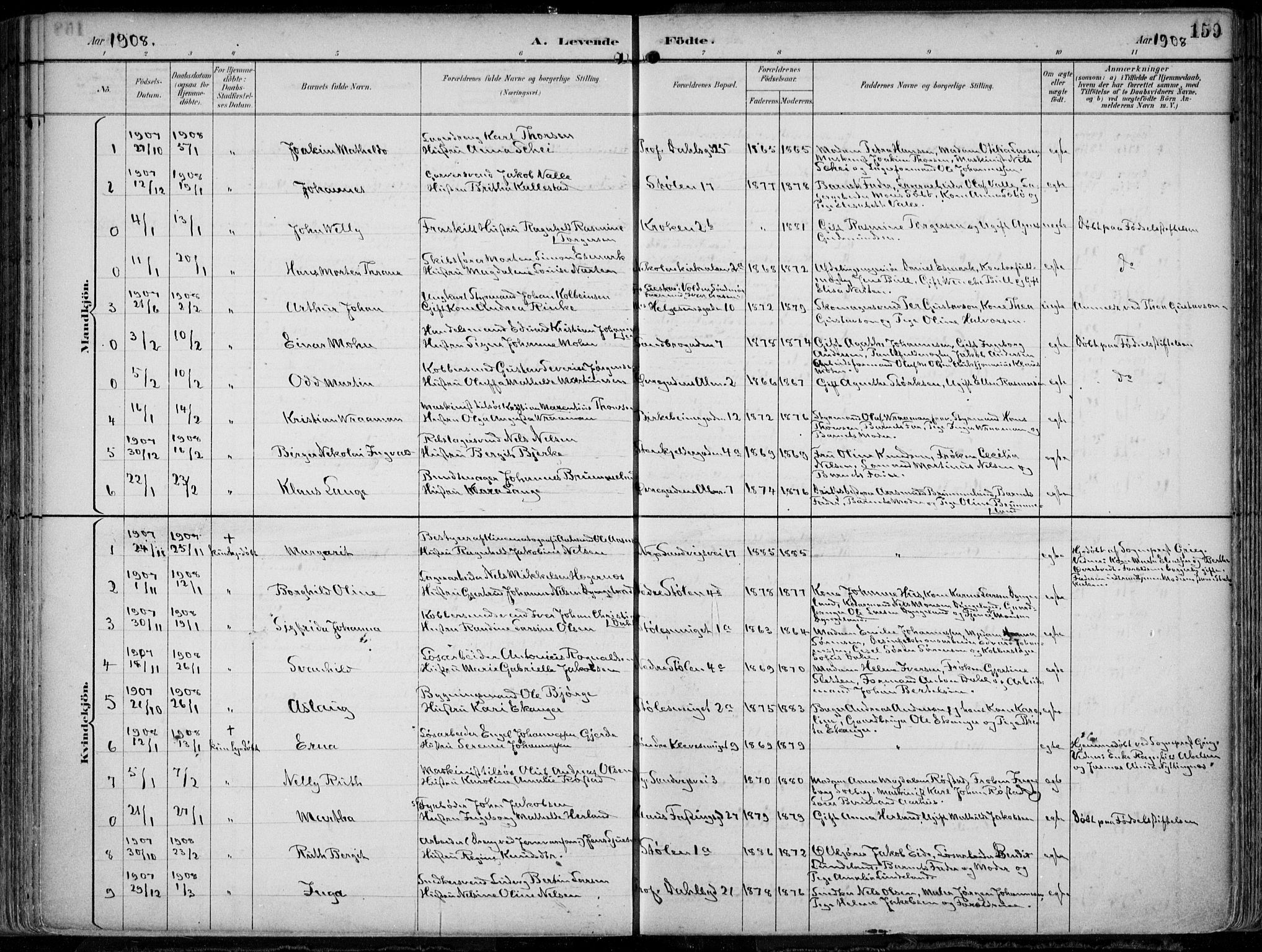 Mariakirken Sokneprestembete, SAB/A-76901/H/Hab/L0005: Parish register (copy) no. A 5, 1893-1913, p. 159