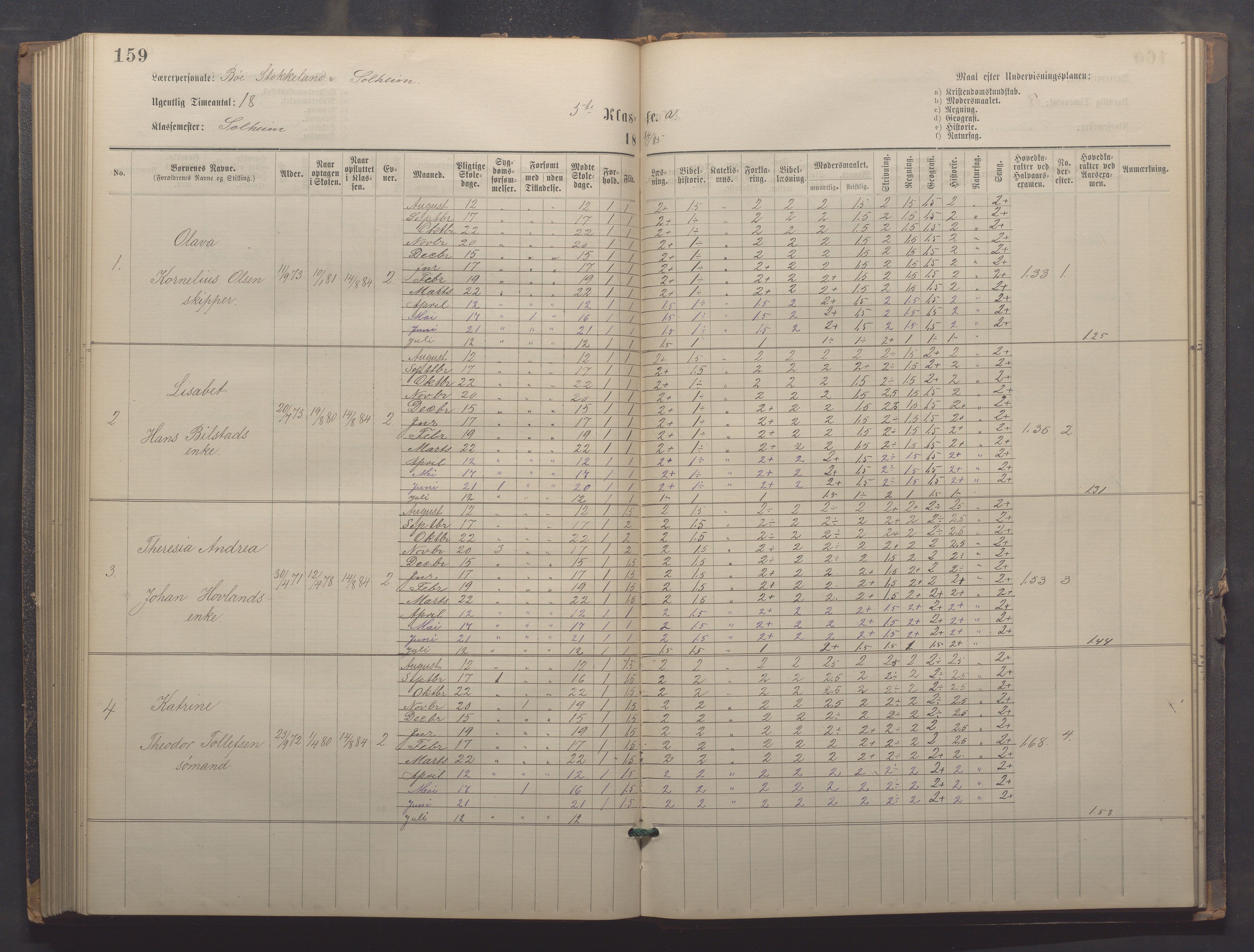 Egersund kommune (Ladested) - Egersund almueskole/folkeskole, IKAR/K-100521/H/L0021: Skoleprotokoll - Almueskolen, 7. klasse, 1878-1886, p. 159