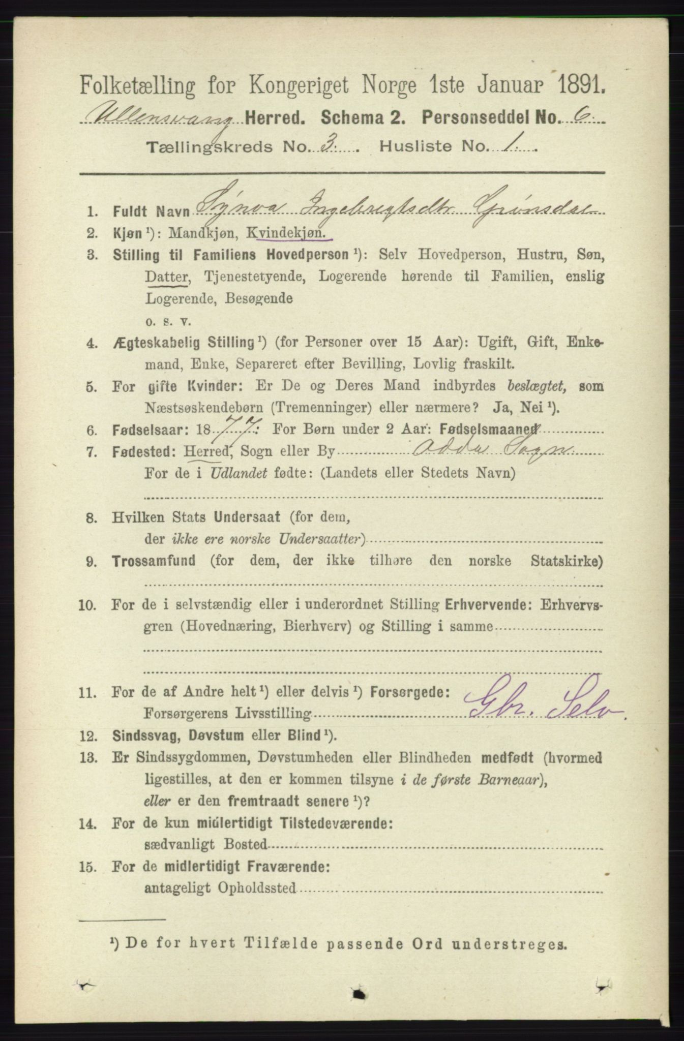 RA, 1891 census for 1230 Ullensvang, 1891, p. 590