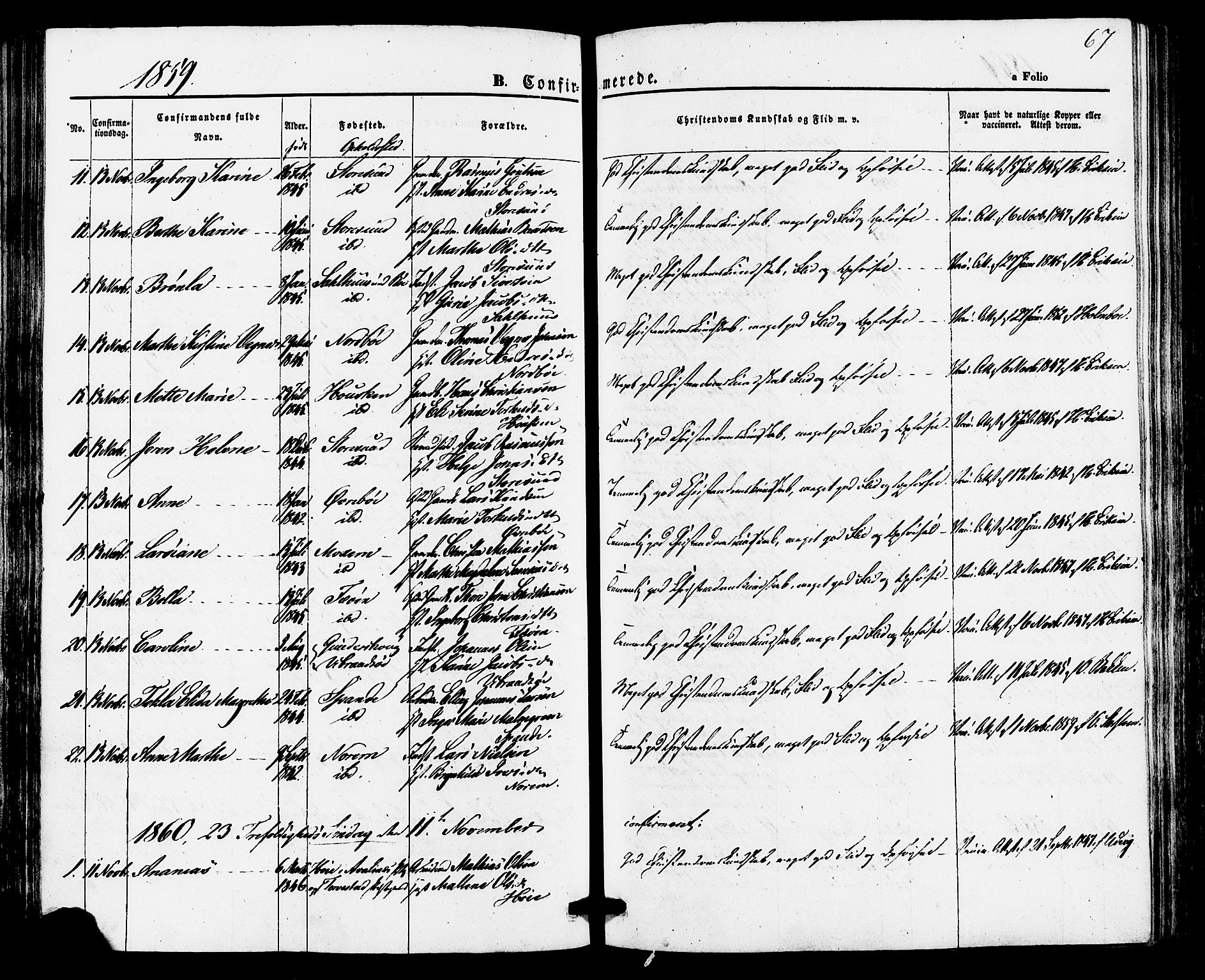 Torvastad sokneprestkontor, AV/SAST-A -101857/H/Ha/Haa/L0010: Parish register (official) no. A 10, 1857-1878, p. 67