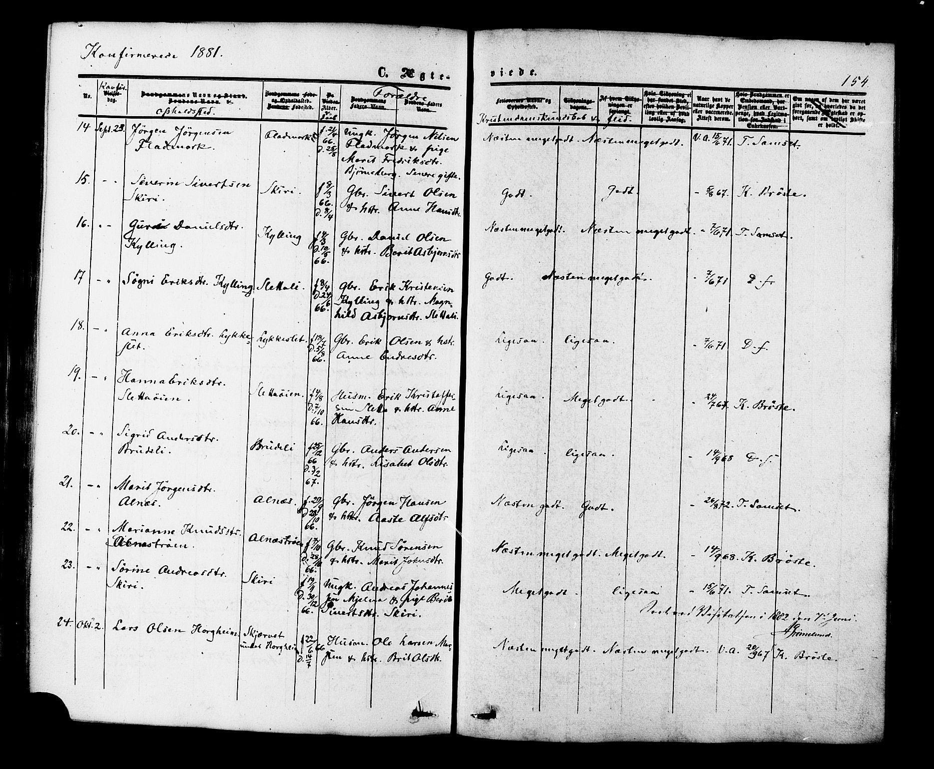 Ministerialprotokoller, klokkerbøker og fødselsregistre - Møre og Romsdal, AV/SAT-A-1454/546/L0594: Parish register (official) no. 546A02, 1854-1882, p. 154