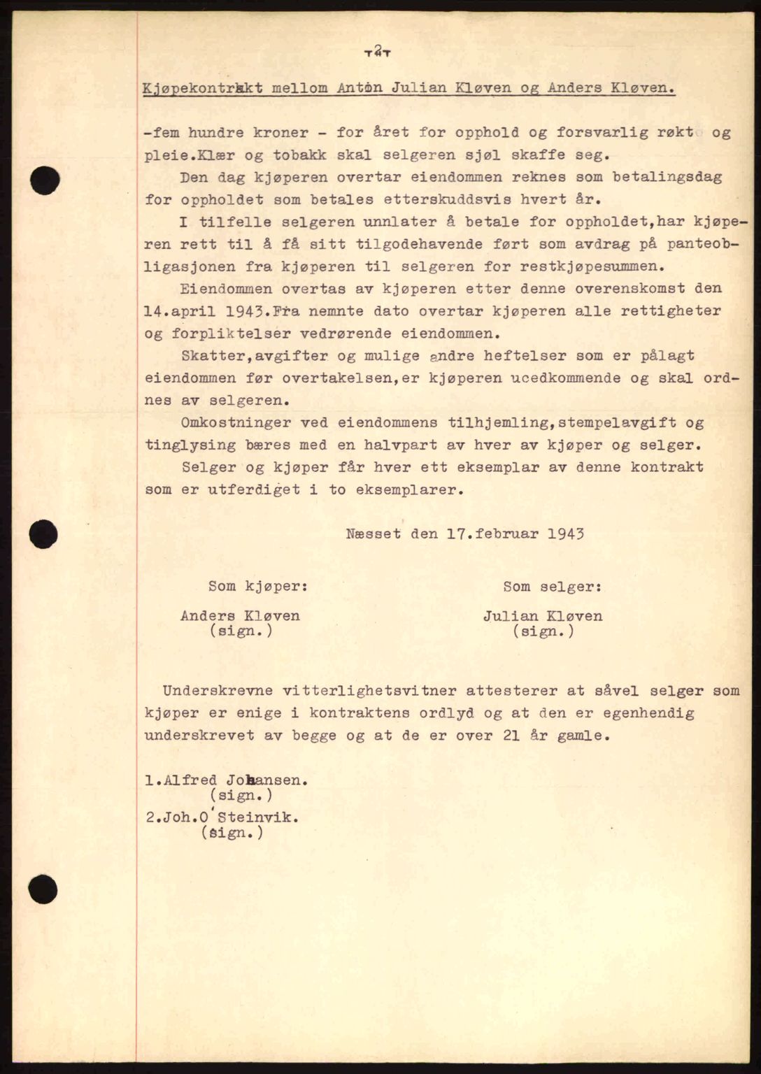 Hitra sorenskriveri, AV/SAT-A-0018/2/2C/2Ca: Mortgage book no. B1, 1939-1949, Diary no: : 425/1943