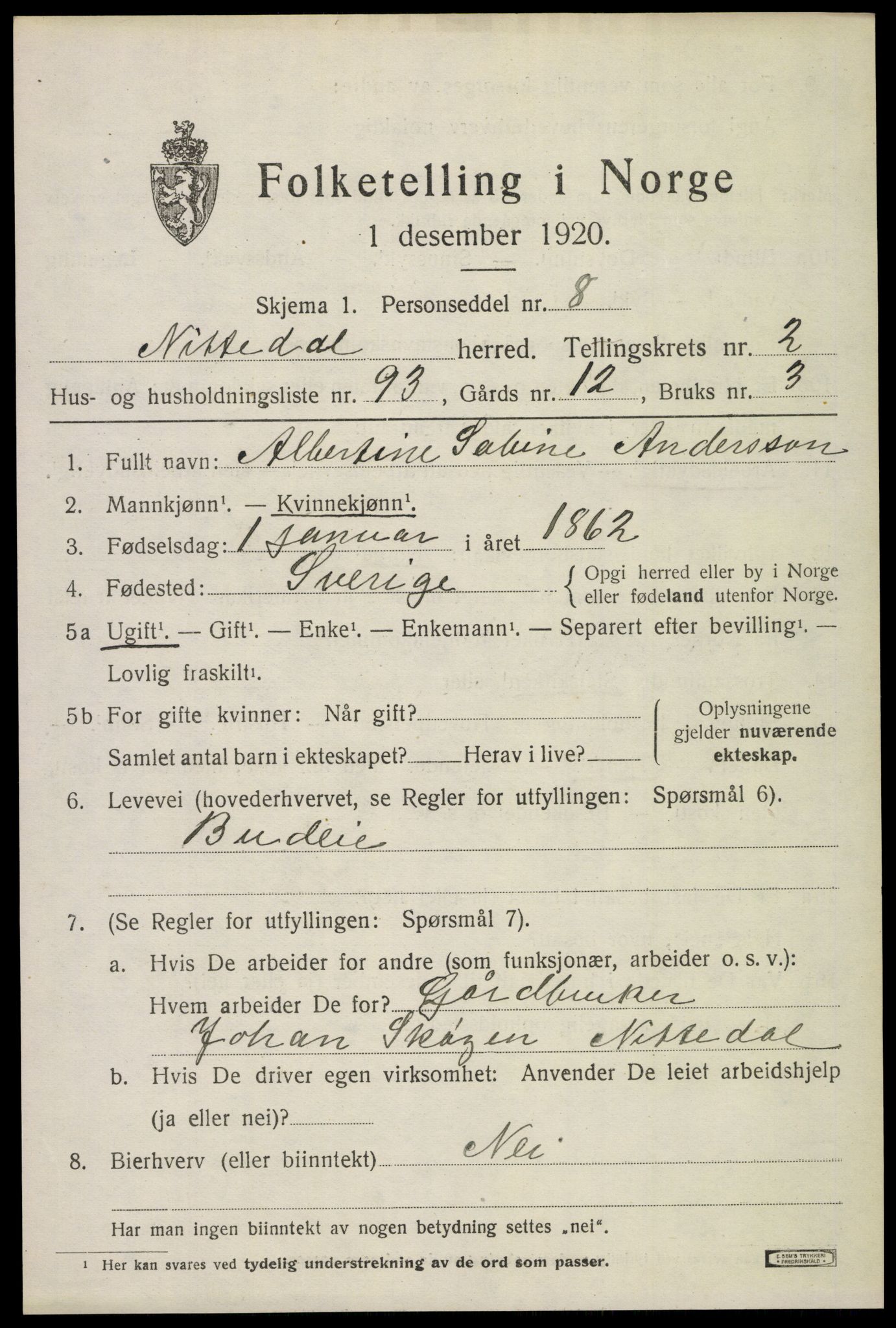 SAO, 1920 census for Nittedal, 1920, p. 2824