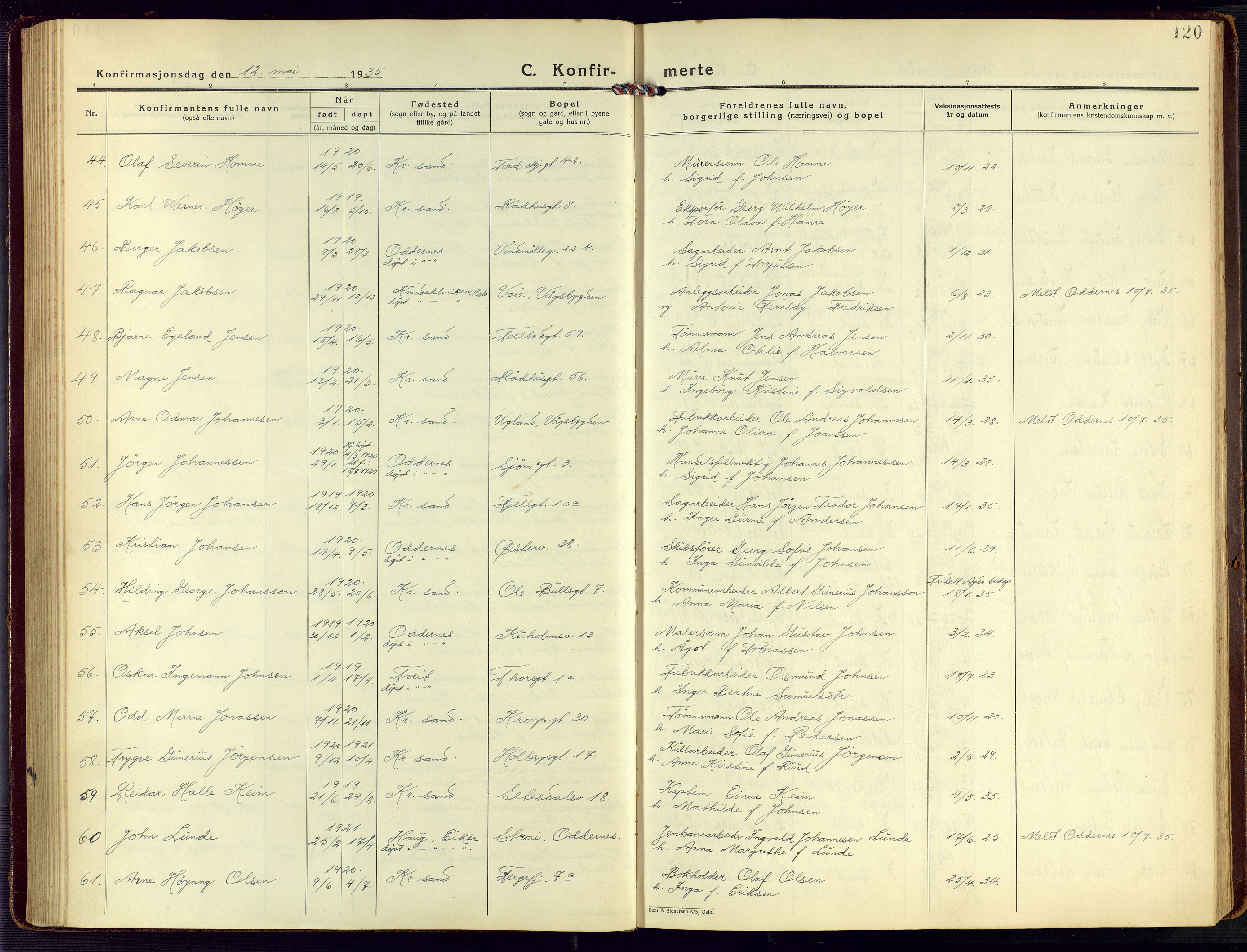 Kristiansand domprosti, AV/SAK-1112-0006/F/Fa/L0027: Parish register (official) no. A 26, 1928-1940, p. 120