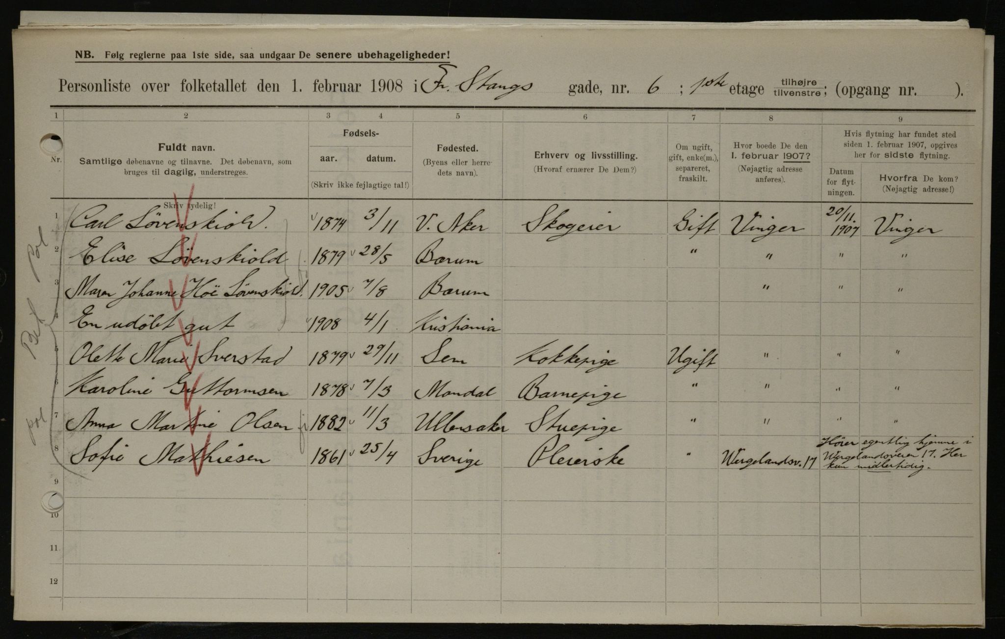 OBA, Municipal Census 1908 for Kristiania, 1908, p. 24045