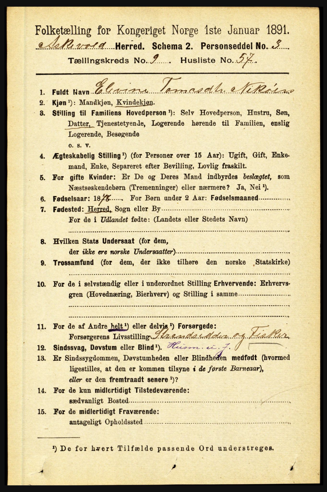 RA, 1891 census for 1428 Askvoll, 1891, p. 2927