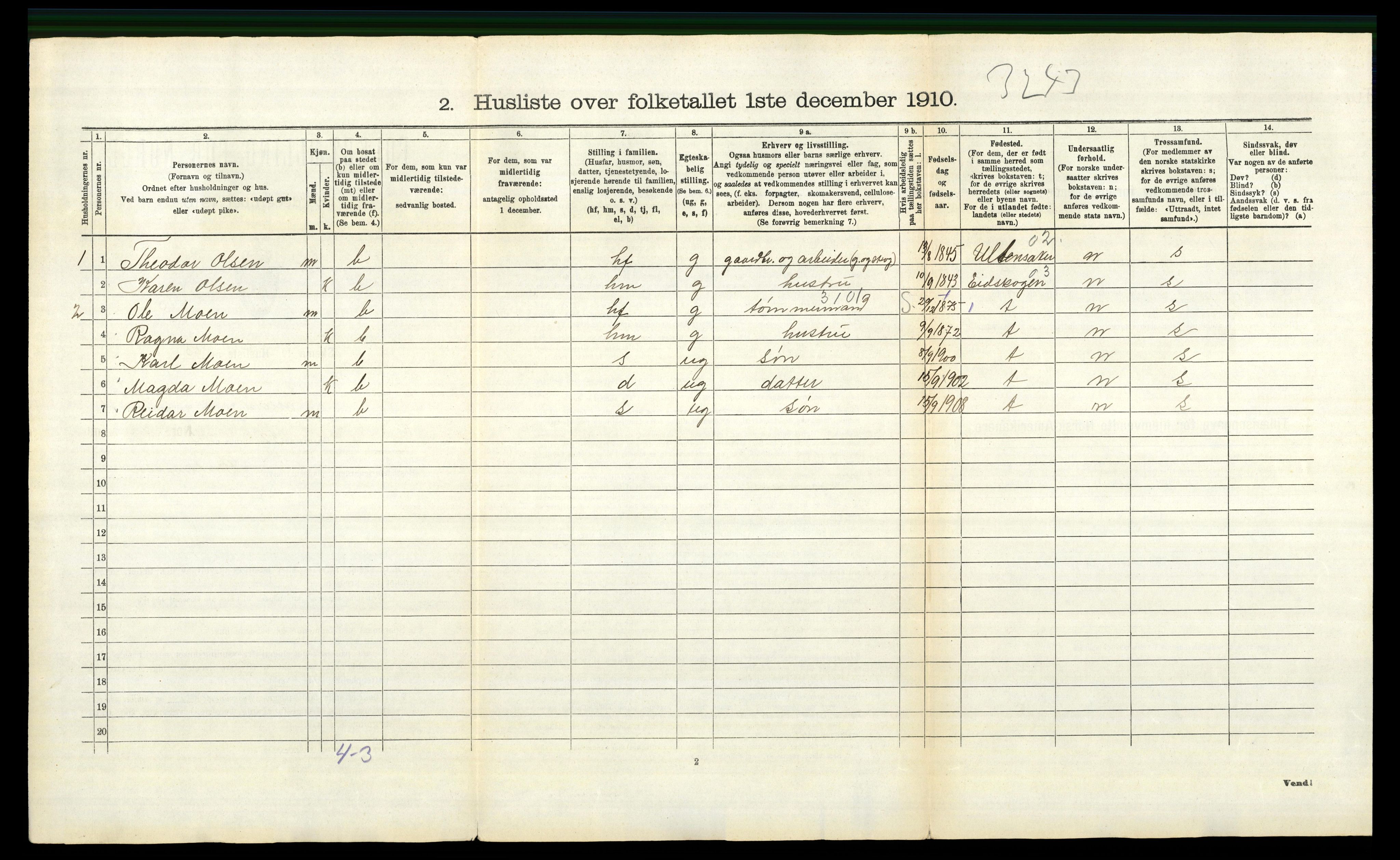 RA, 1910 census for Sørum, 1910, p. 122