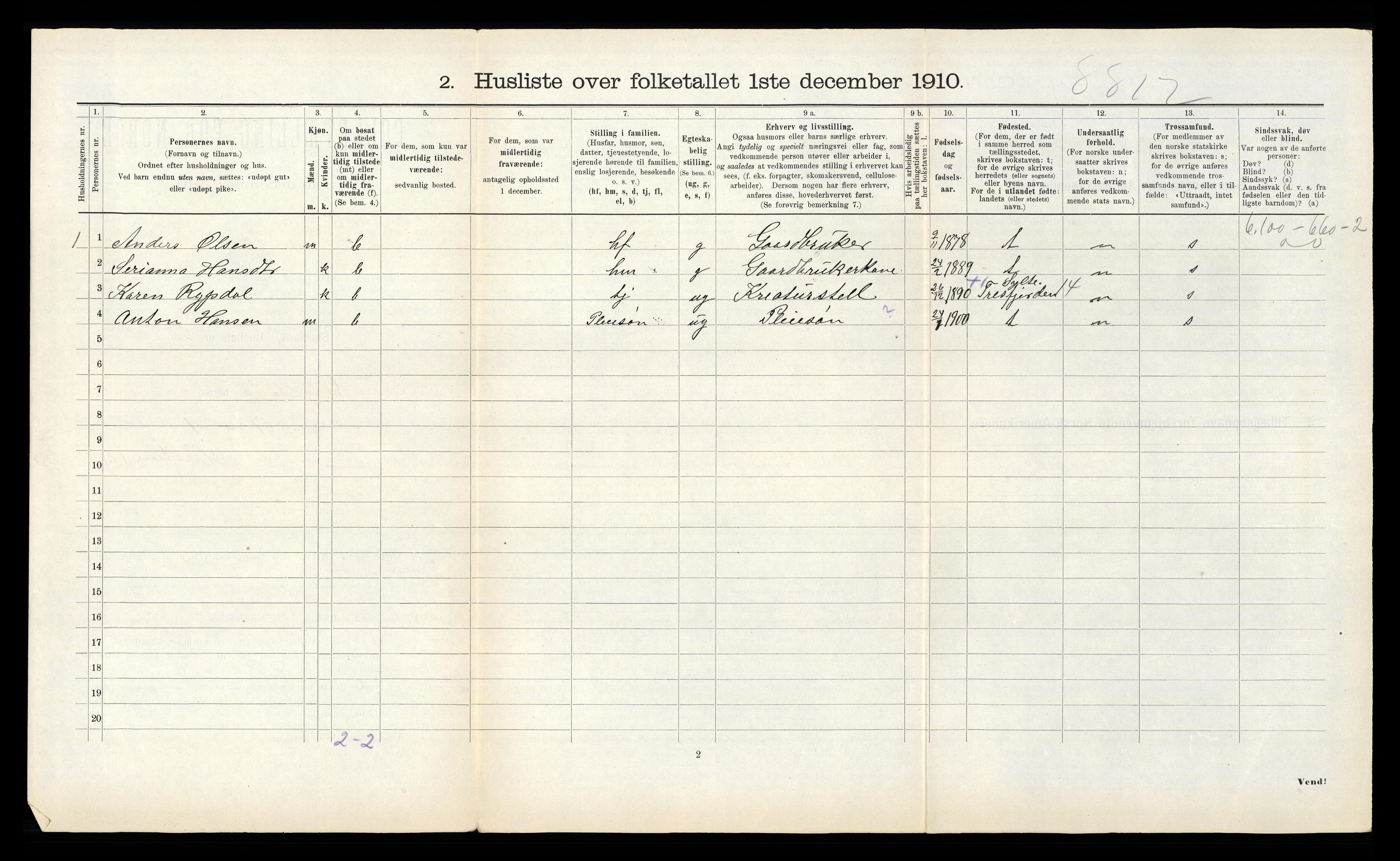 RA, 1910 census for Grytten, 1910, p. 449