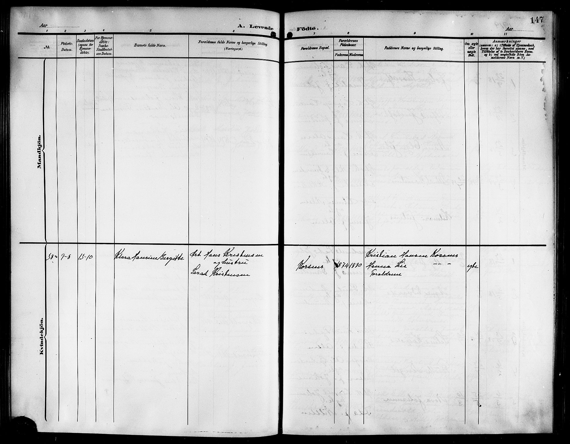 Ministerialprotokoller, klokkerbøker og fødselsregistre - Nordland, AV/SAT-A-1459/861/L0877: Parish register (copy) no. 861C03, 1903-1919, p. 147