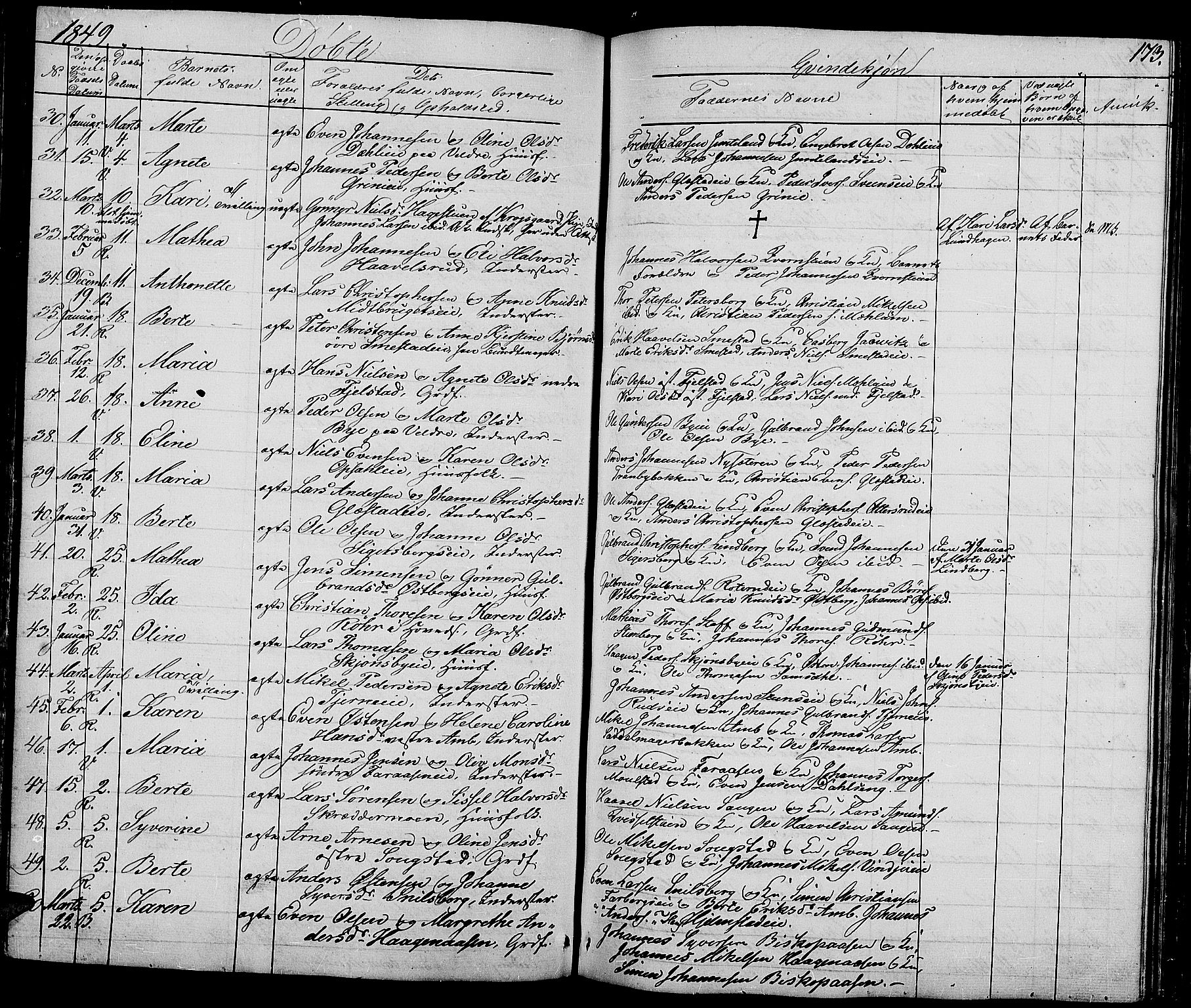 Ringsaker prestekontor, AV/SAH-PREST-014/L/La/L0005: Parish register (copy) no. 5, 1839-1850, p. 173