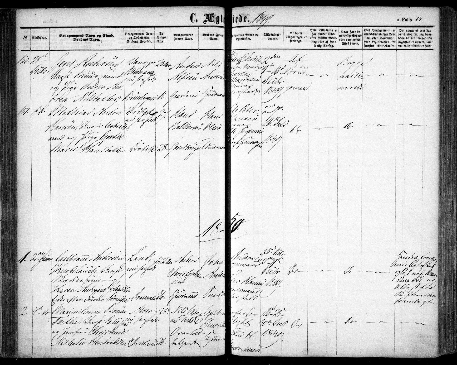Oslo domkirke Kirkebøker, SAO/A-10752/F/Fa/L0020: Parish register (official) no. 20, 1848-1865, p. 64