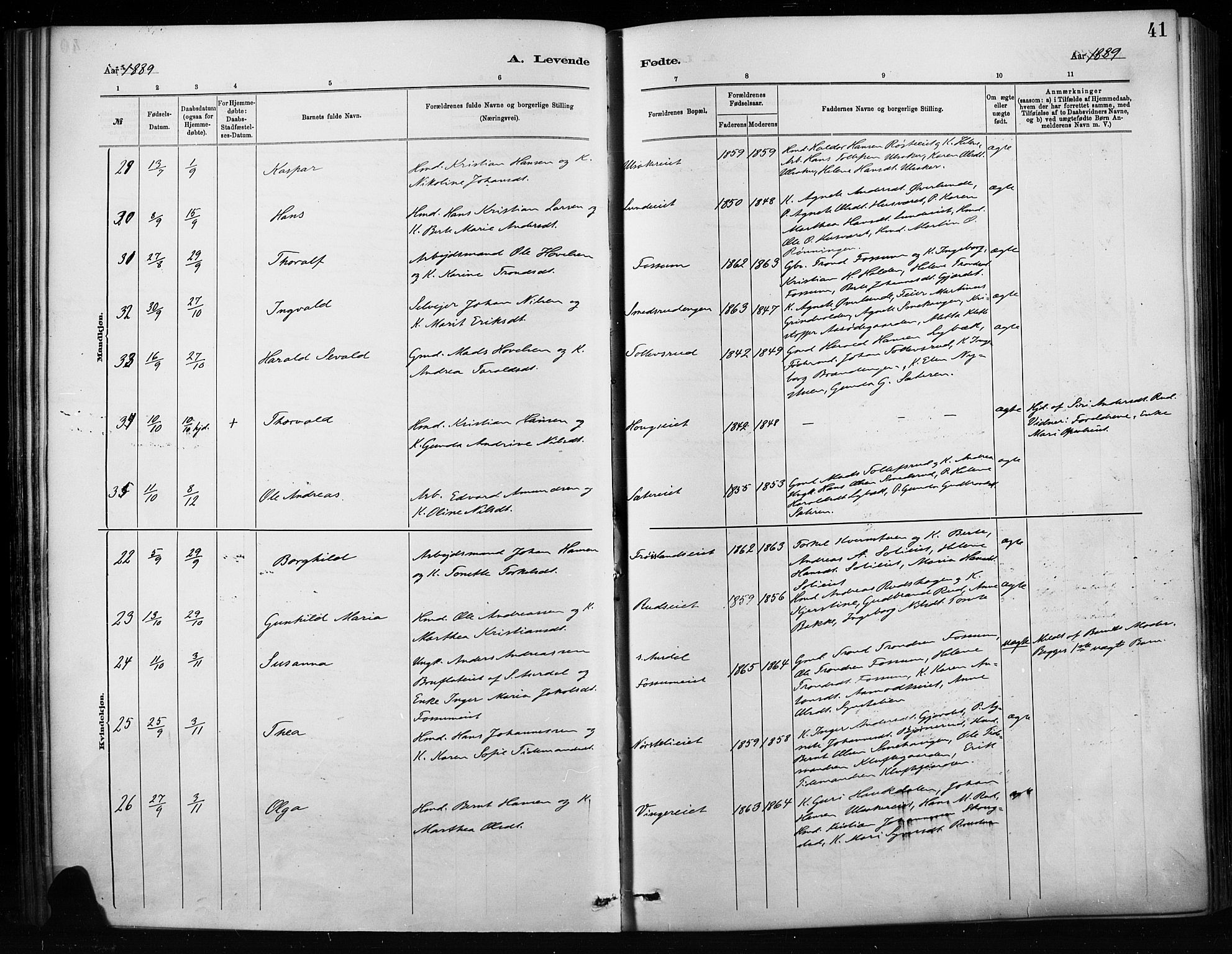 Nordre Land prestekontor, AV/SAH-PREST-124/H/Ha/Haa/L0004: Parish register (official) no. 4, 1882-1896, p. 41