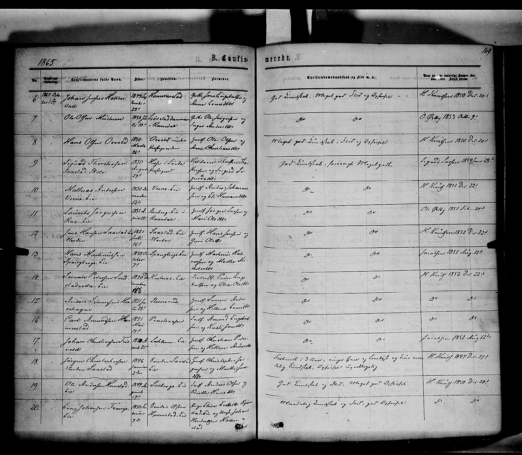 Stange prestekontor, SAH/PREST-002/K/L0013: Parish register (official) no. 13, 1862-1879, p. 169