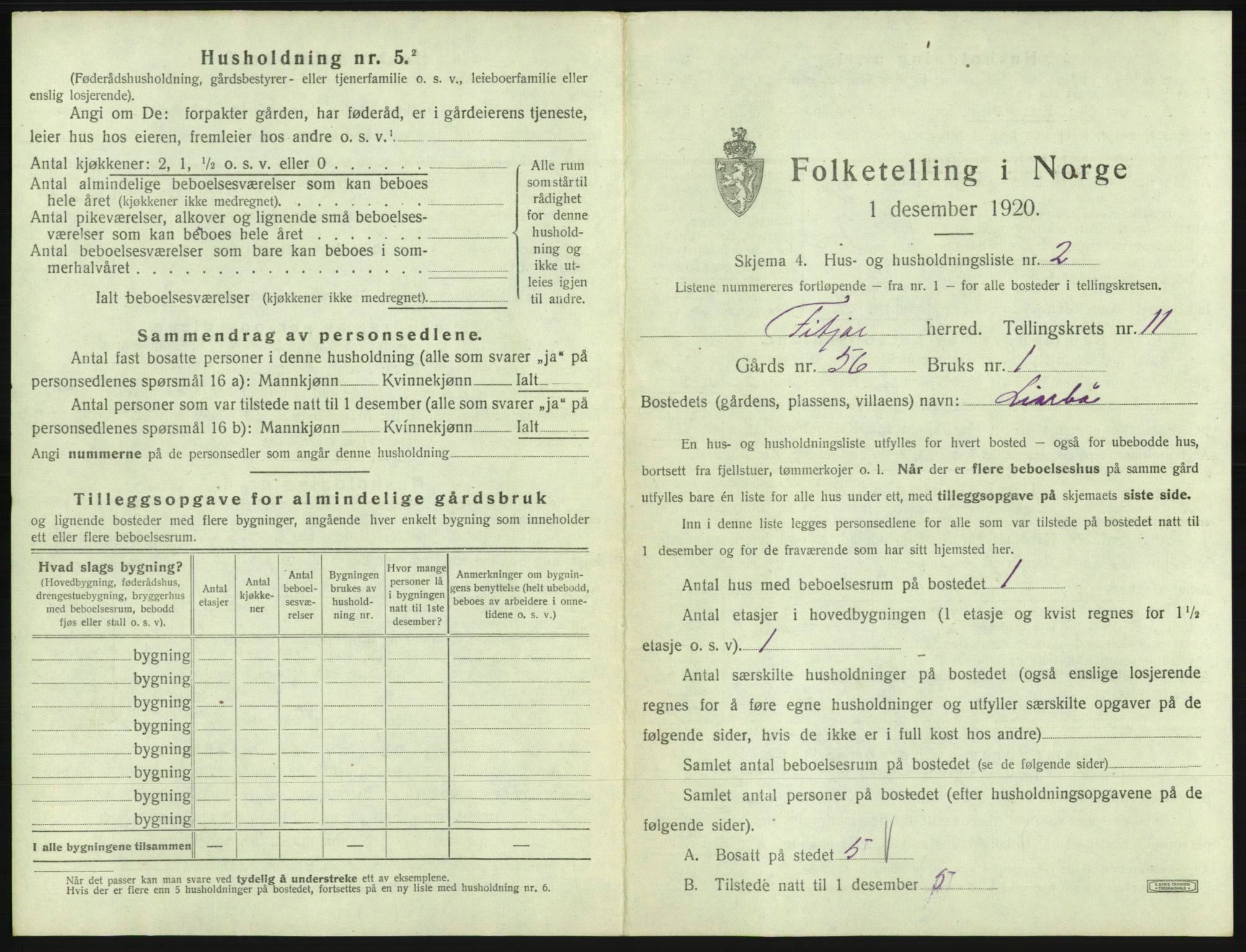 SAB, 1920 census for Fitjar, 1920, p. 604