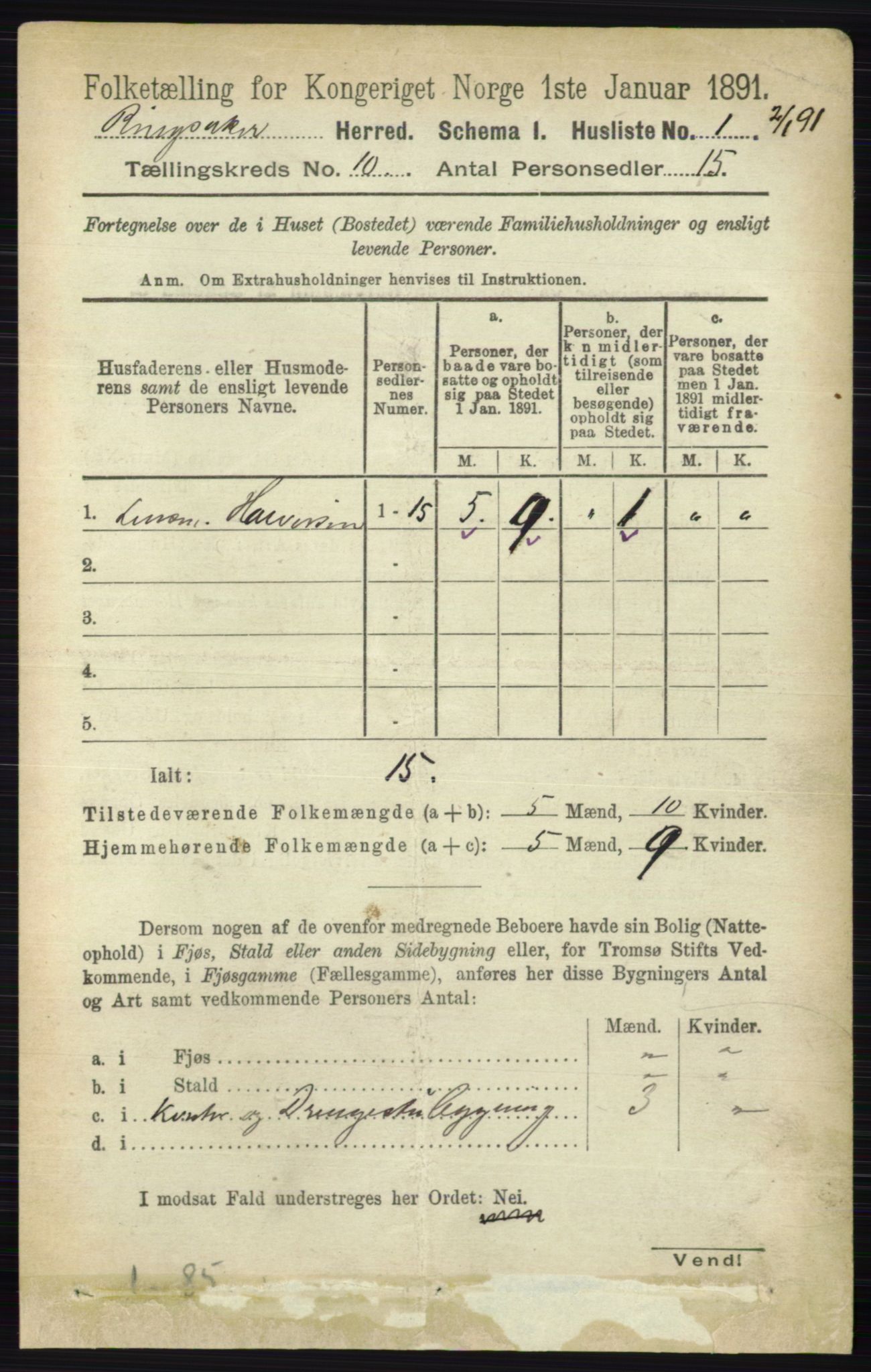 RA, 1891 census for 0412 Ringsaker, 1891, p. 5549