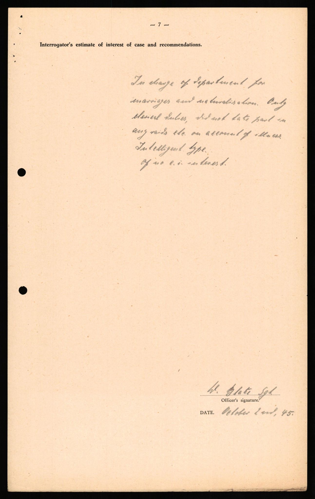 Forsvaret, Forsvarets overkommando II, AV/RA-RAFA-3915/D/Db/L0026: CI Questionaires. Tyske okkupasjonsstyrker i Norge. Tyskere., 1945-1946, p. 117