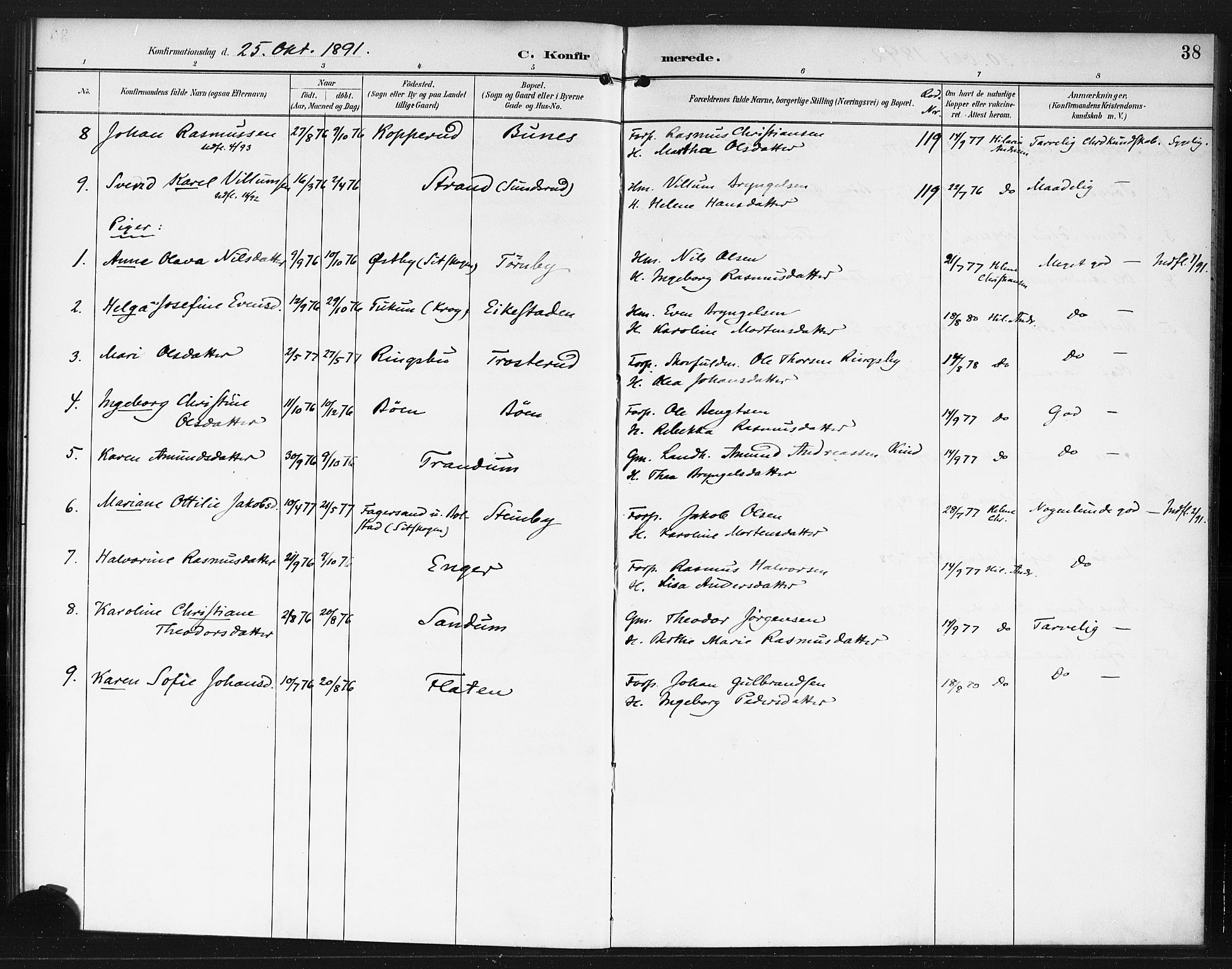 Rødenes prestekontor Kirkebøker, AV/SAO-A-2005/F/Fb/L0002: Parish register (official) no. II 2, 1890-1900, p. 38