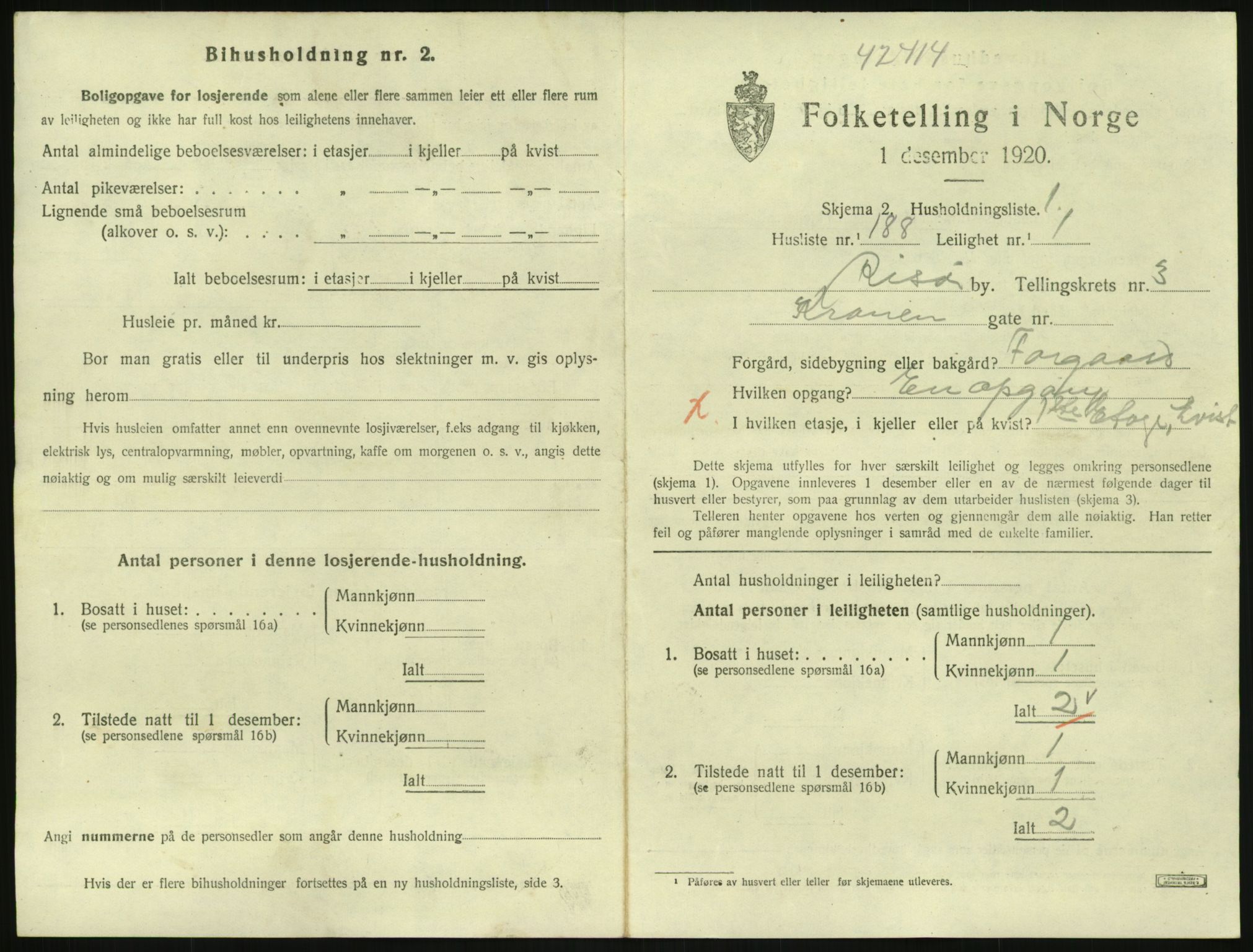 SAK, 1920 census for Risør, 1920, p. 3041