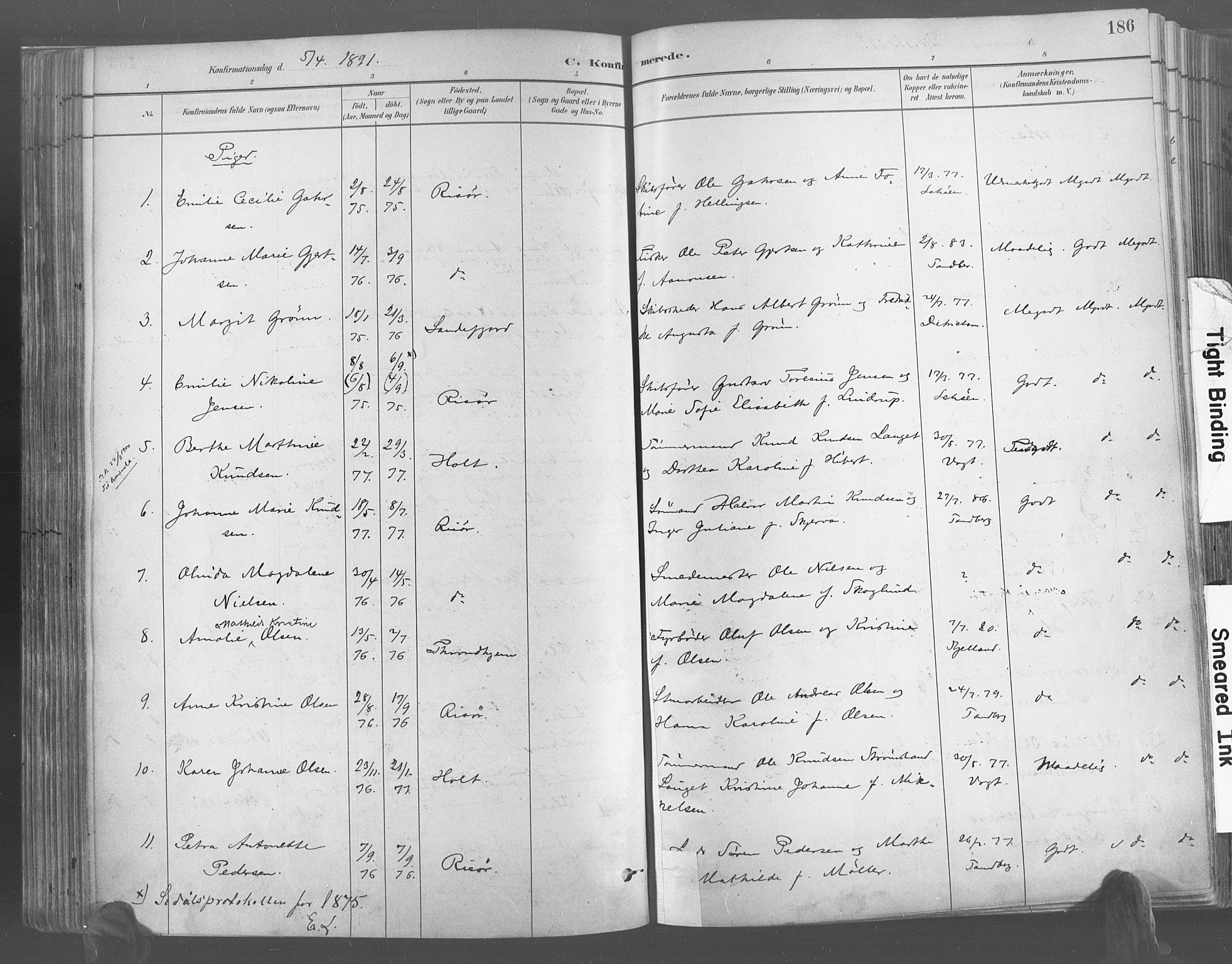 Risør sokneprestkontor, AV/SAK-1111-0035/F/Fa/L0005: Parish register (official) no. A 5, 1883-1895, p. 187