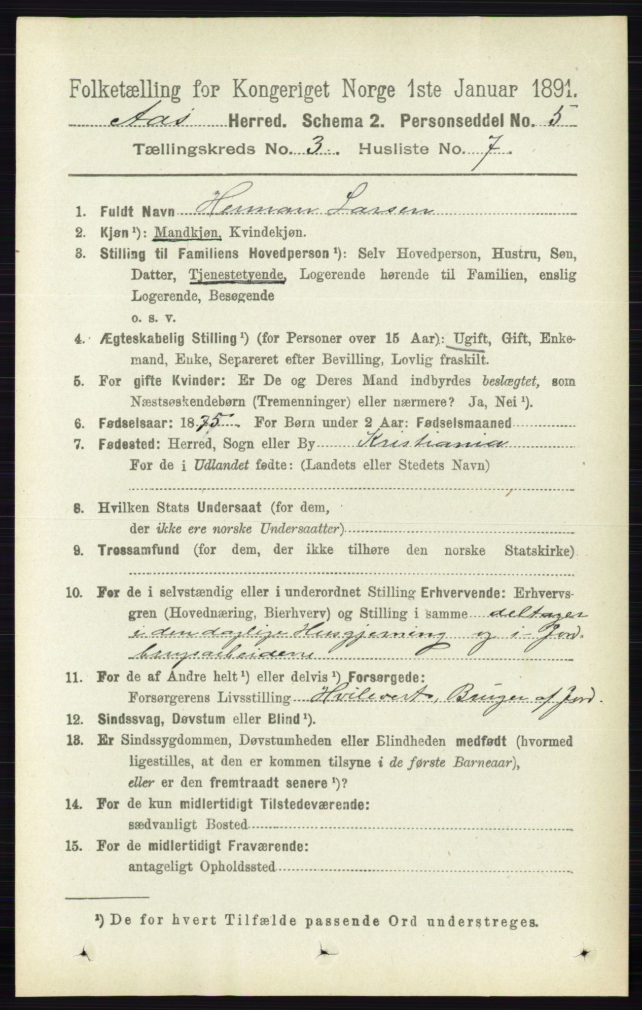 RA, 1891 census for 0214 Ås, 1891, p. 2172