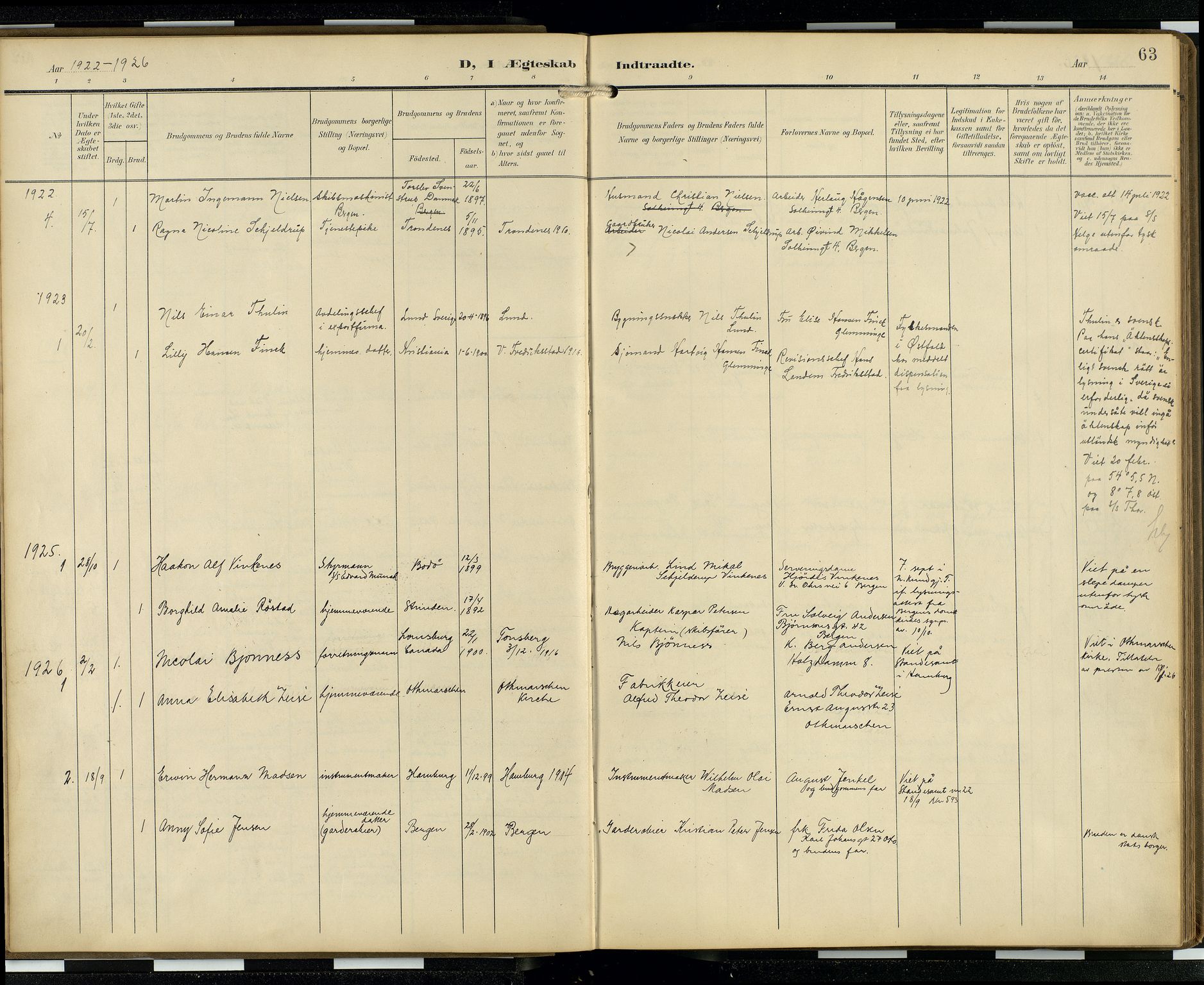 Den norske sjømannsmisjon i utlandet/Hamburg, AV/SAB-SAB/PA-0107/H/Ha/L0001: Parish register (official) no. A 1, 1907-1951, p. 62b-63a