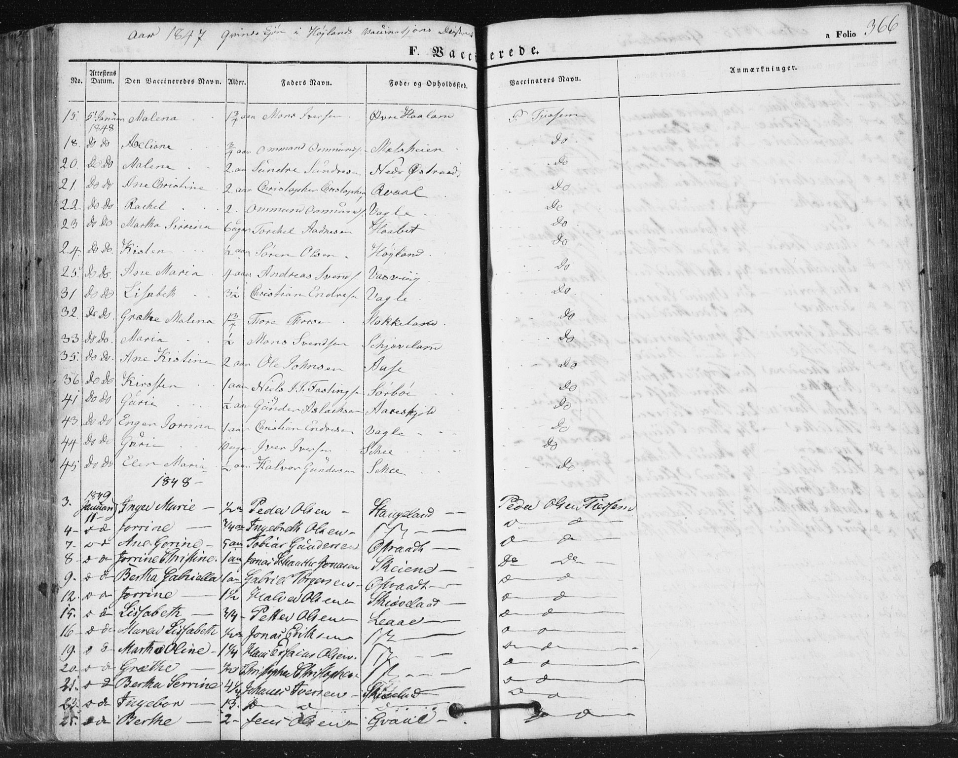 Høyland sokneprestkontor, SAST/A-101799/001/30BA/L0008: Parish register (official) no. A 8, 1841-1856, p. 366