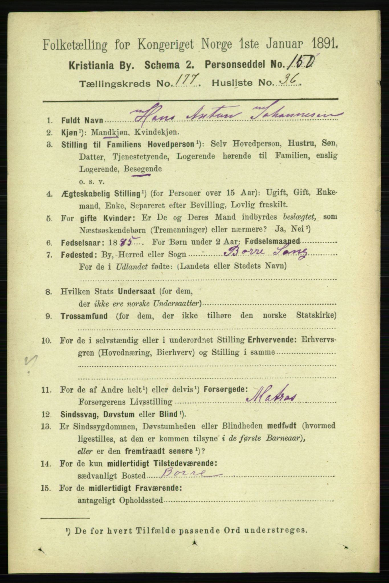 RA, 1891 census for 0301 Kristiania, 1891, p. 107191