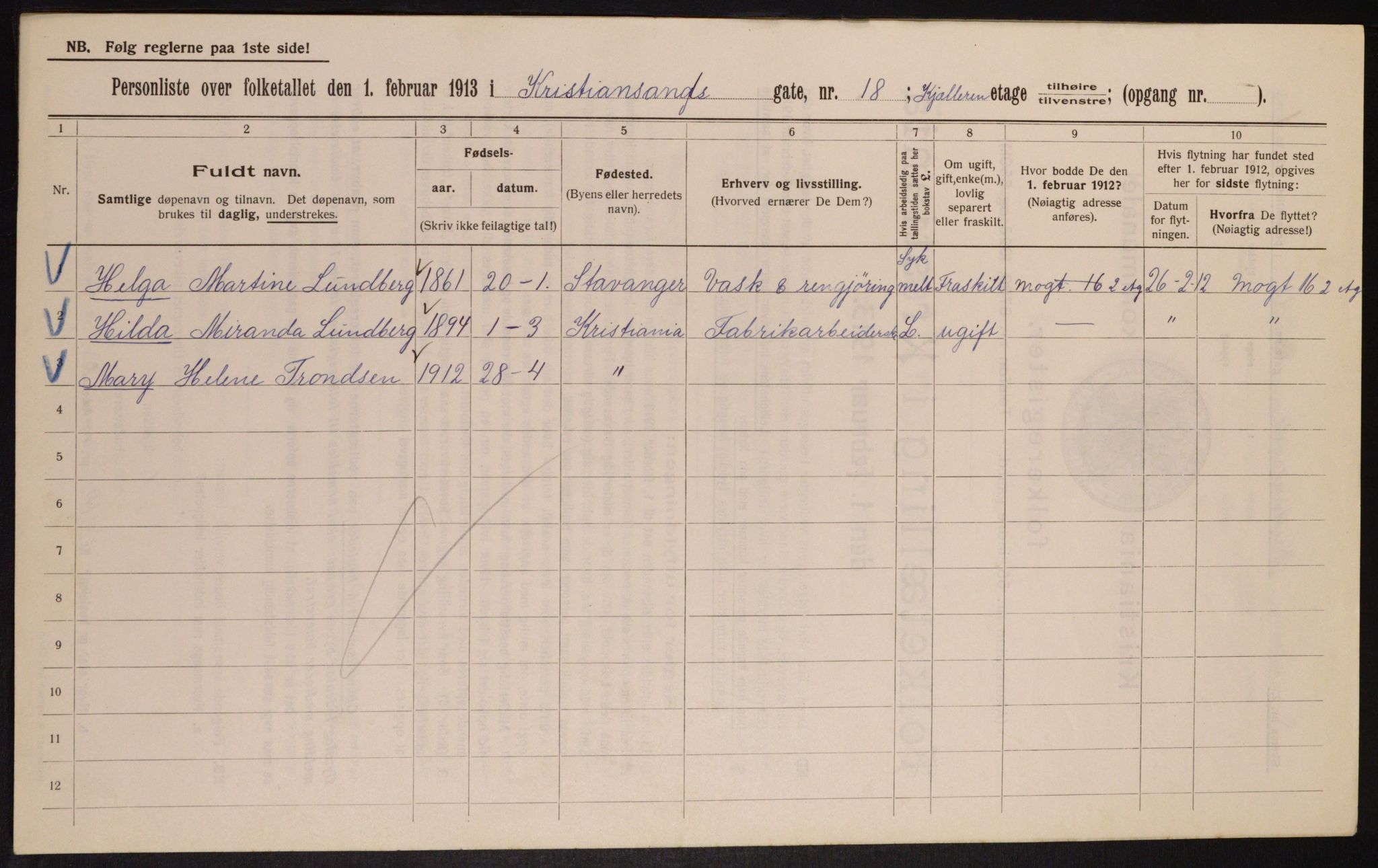 OBA, Municipal Census 1913 for Kristiania, 1913, p. 54171