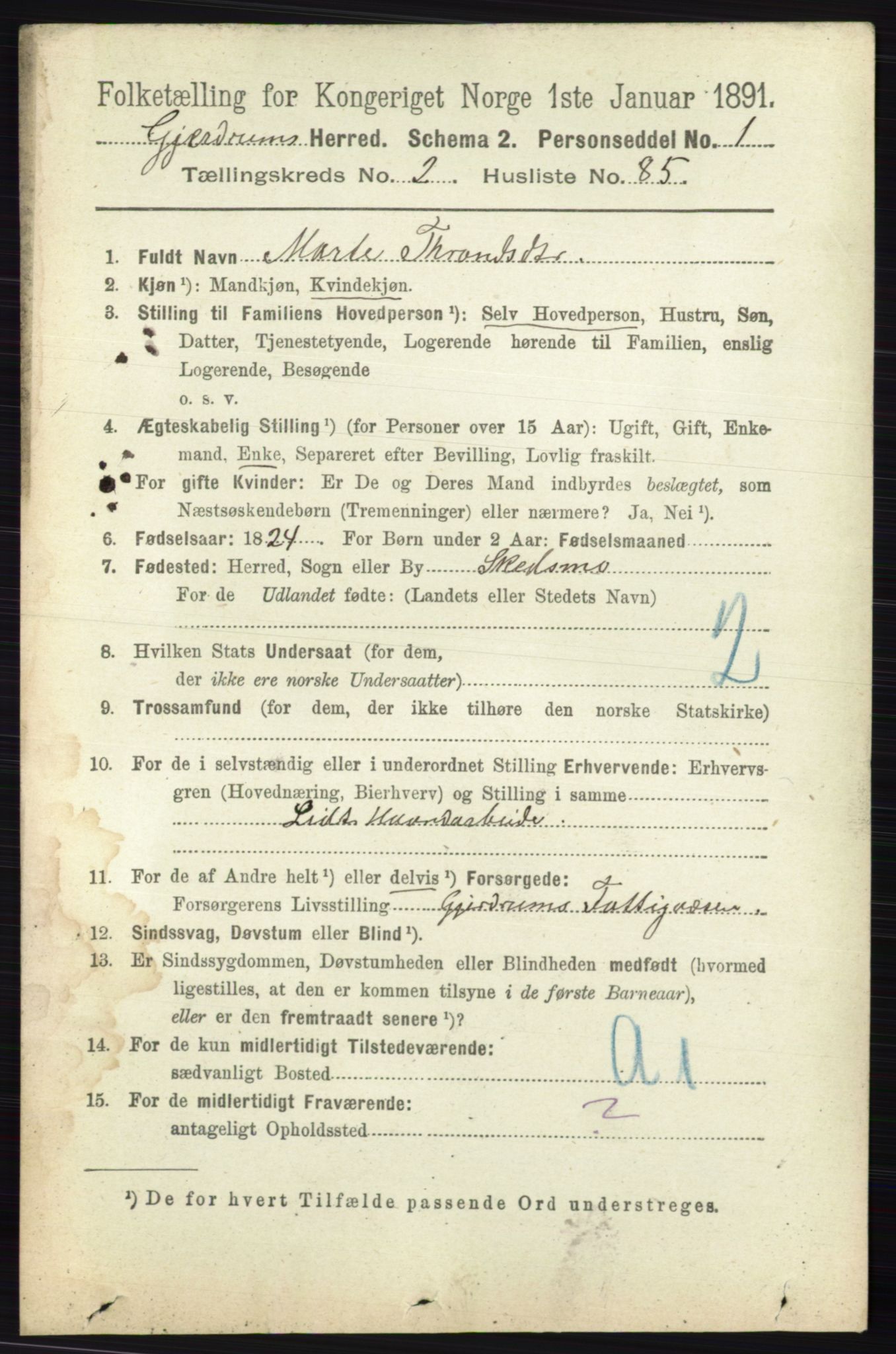 RA, 1891 census for 0234 Gjerdrum, 1891, p. 1069