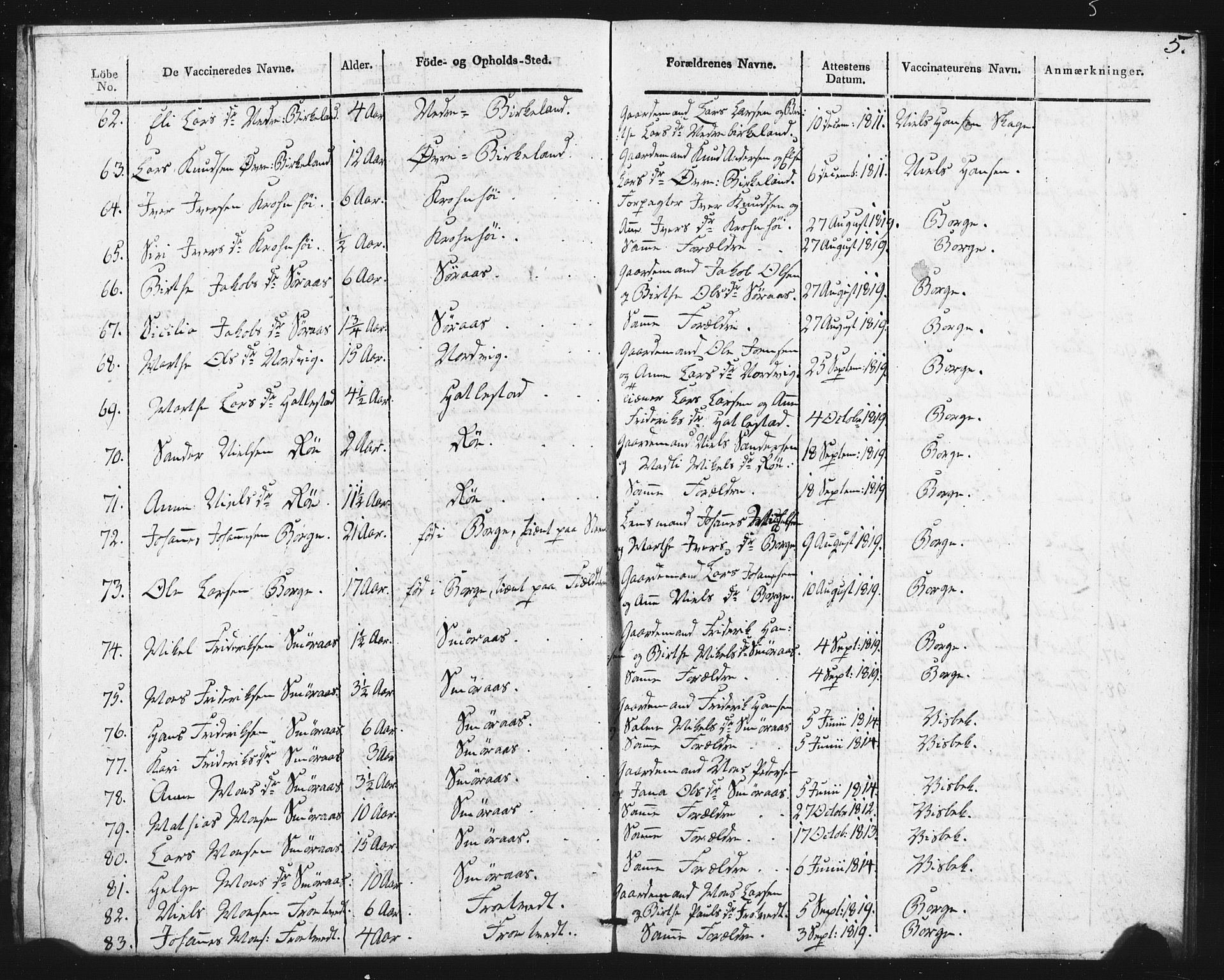 Fana Sokneprestembete, AV/SAB-A-75101/H/Haa/Haaa/L0013: Parish register (official) no. A 13, 1819-1833, p. 5