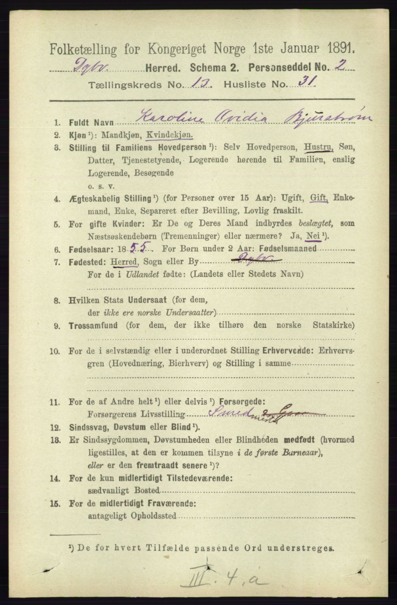 RA, 1891 census for 0915 Dypvåg, 1891, p. 5480