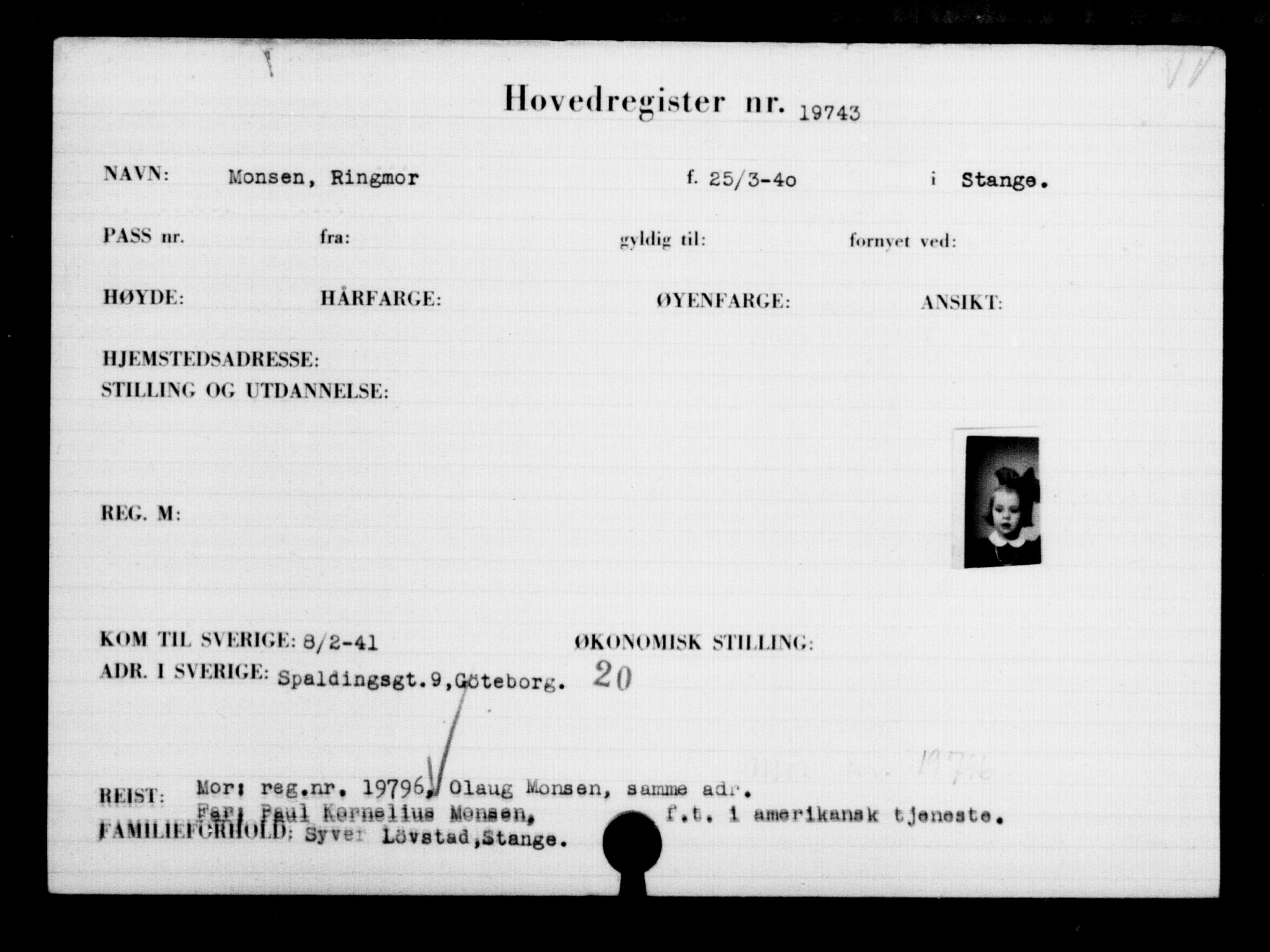 Utenriksstasjonene, Legasjonen i Stockholm, Flyktningkontoret, AV/RA-S-6753/V/Va/L0009: Kjesäterkartoteket, flyktninger med registreringsnr. 18502-22048, 1940-1945, p. 1399