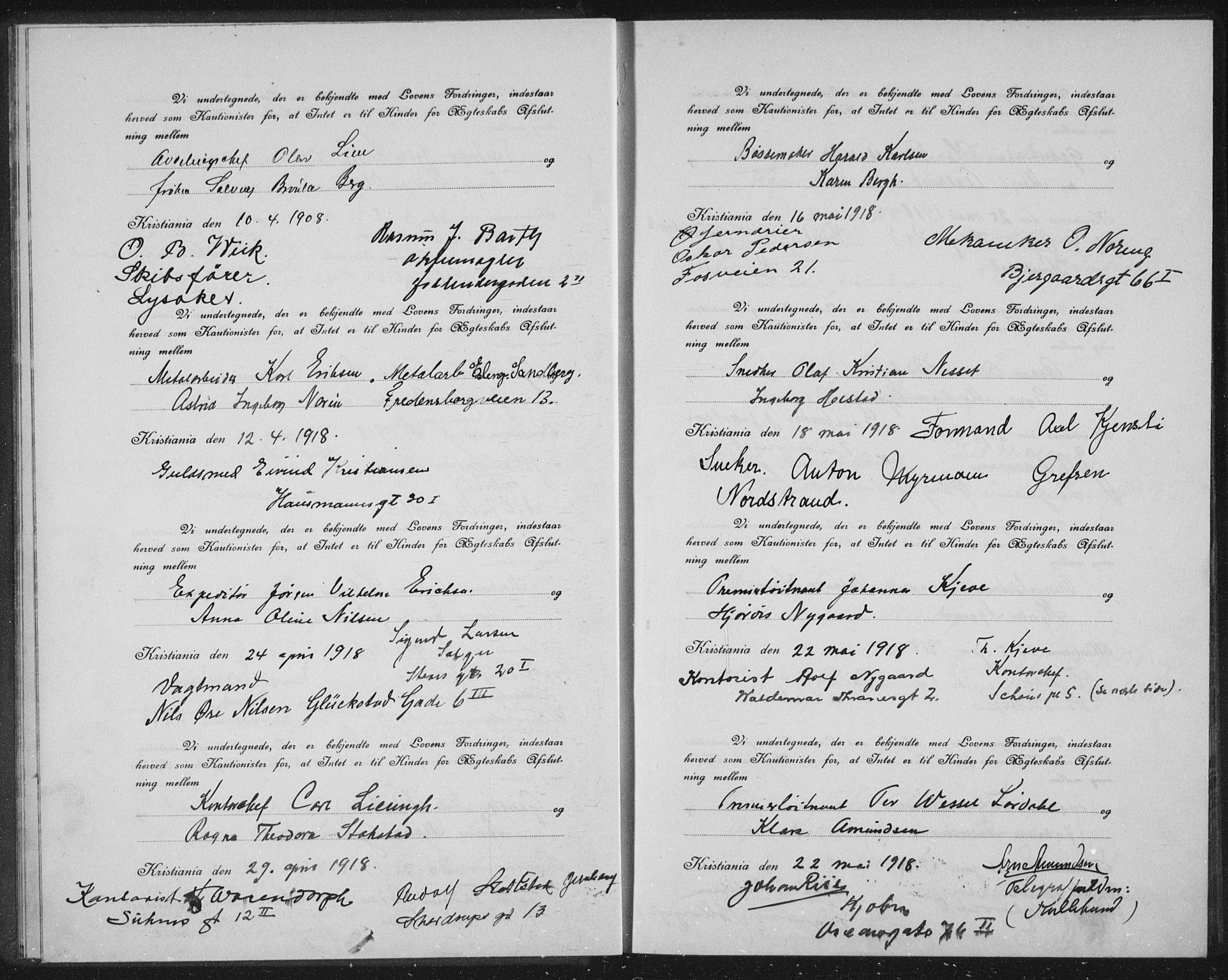 Markus prestekontor Kirkebøker, AV/SAO-A-10830/K/L0001: Best man's statements no. 1, 1917-1918