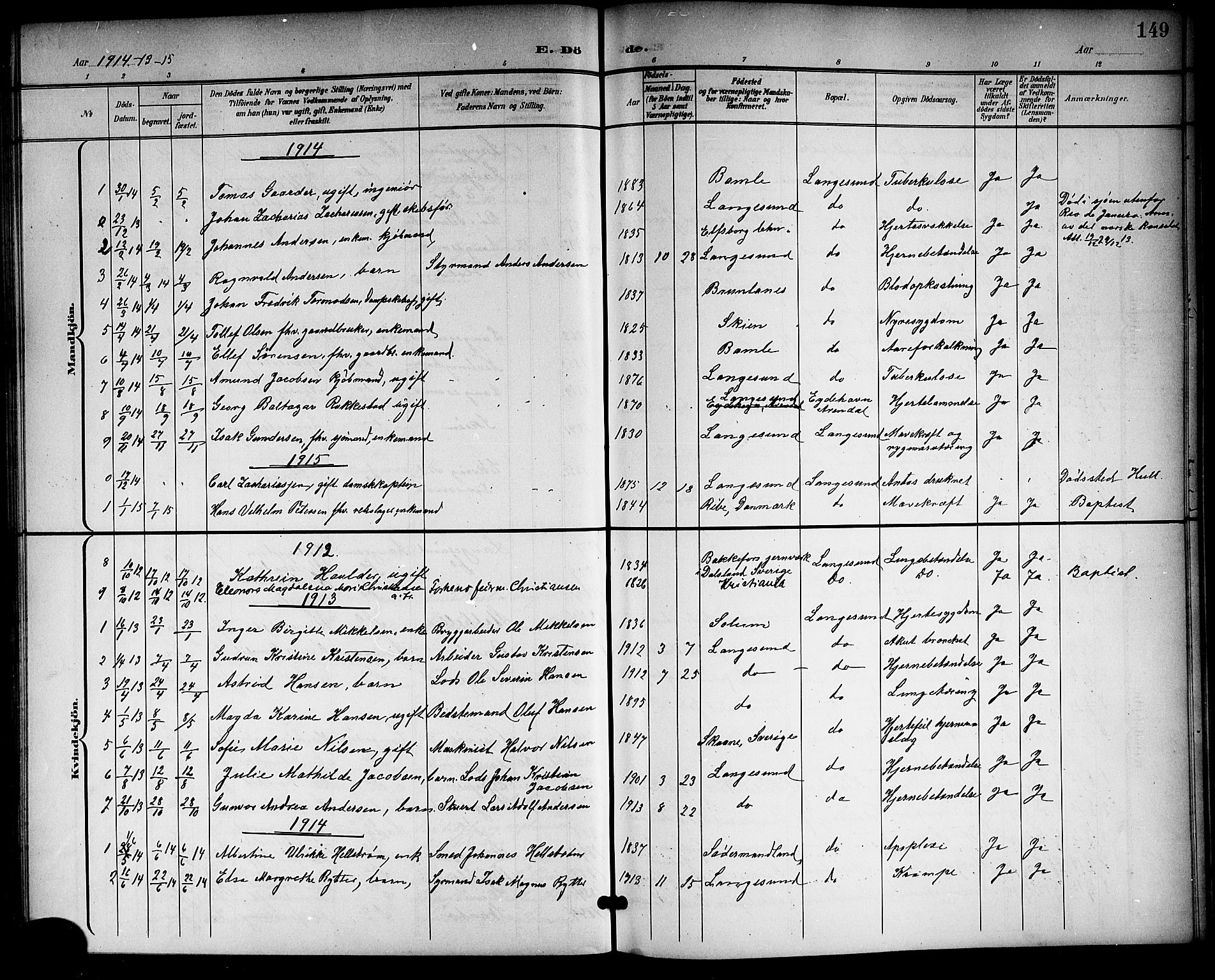 Langesund kirkebøker, SAKO/A-280/G/Ga/L0006: Parish register (copy) no. 6, 1899-1918, p. 149